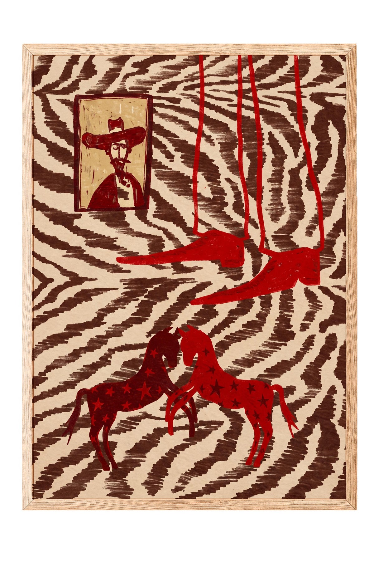 Zebra Desenli Atlar ve Portre Poster – Ahşap Çerçeveli Tablo