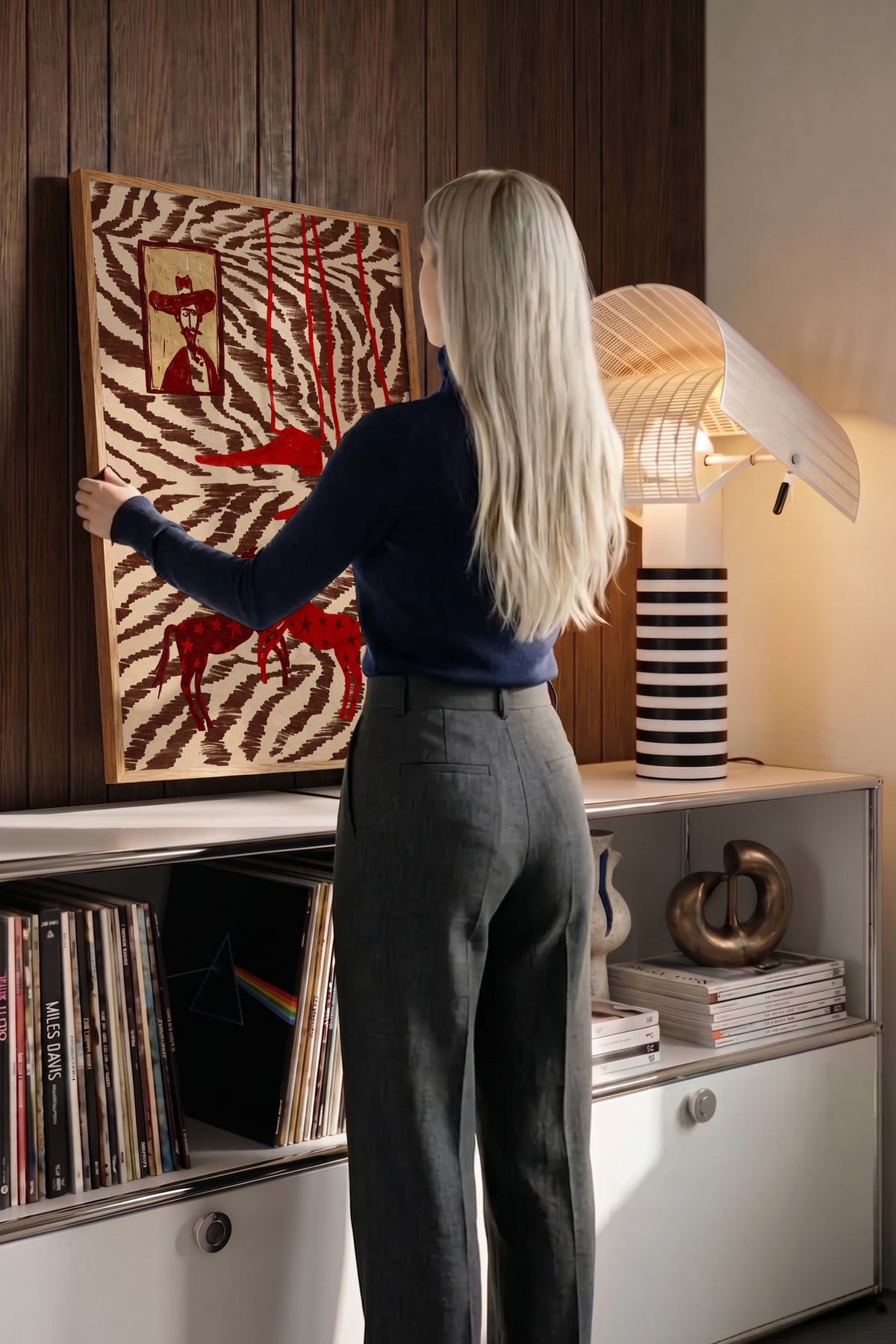 Zebra Desenli Atlar ve Portre Poster – Ahşap Çerçeveli Tablo