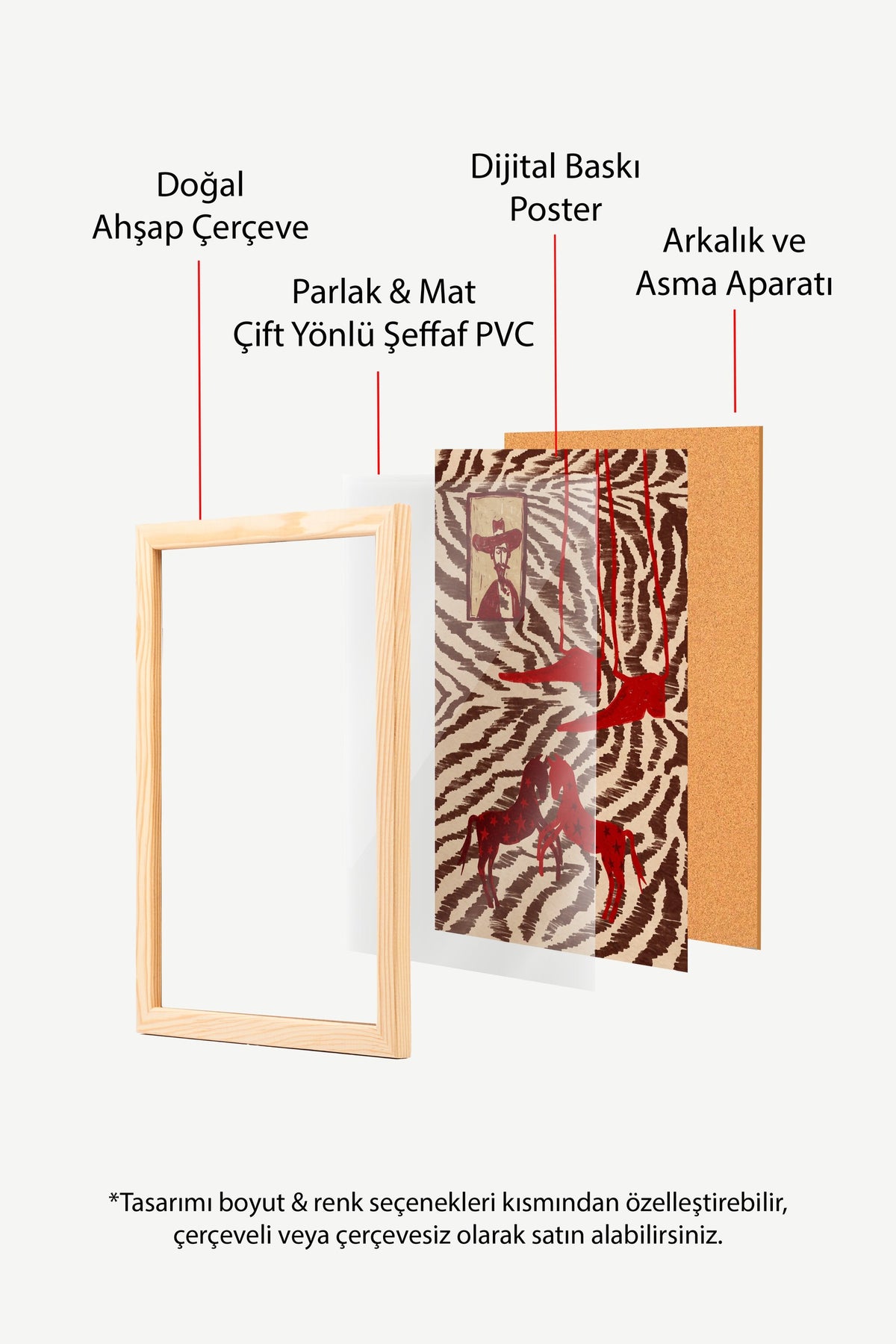 Zebra Desenli Atlar ve Portre Poster – Ahşap Çerçeveli Tablo