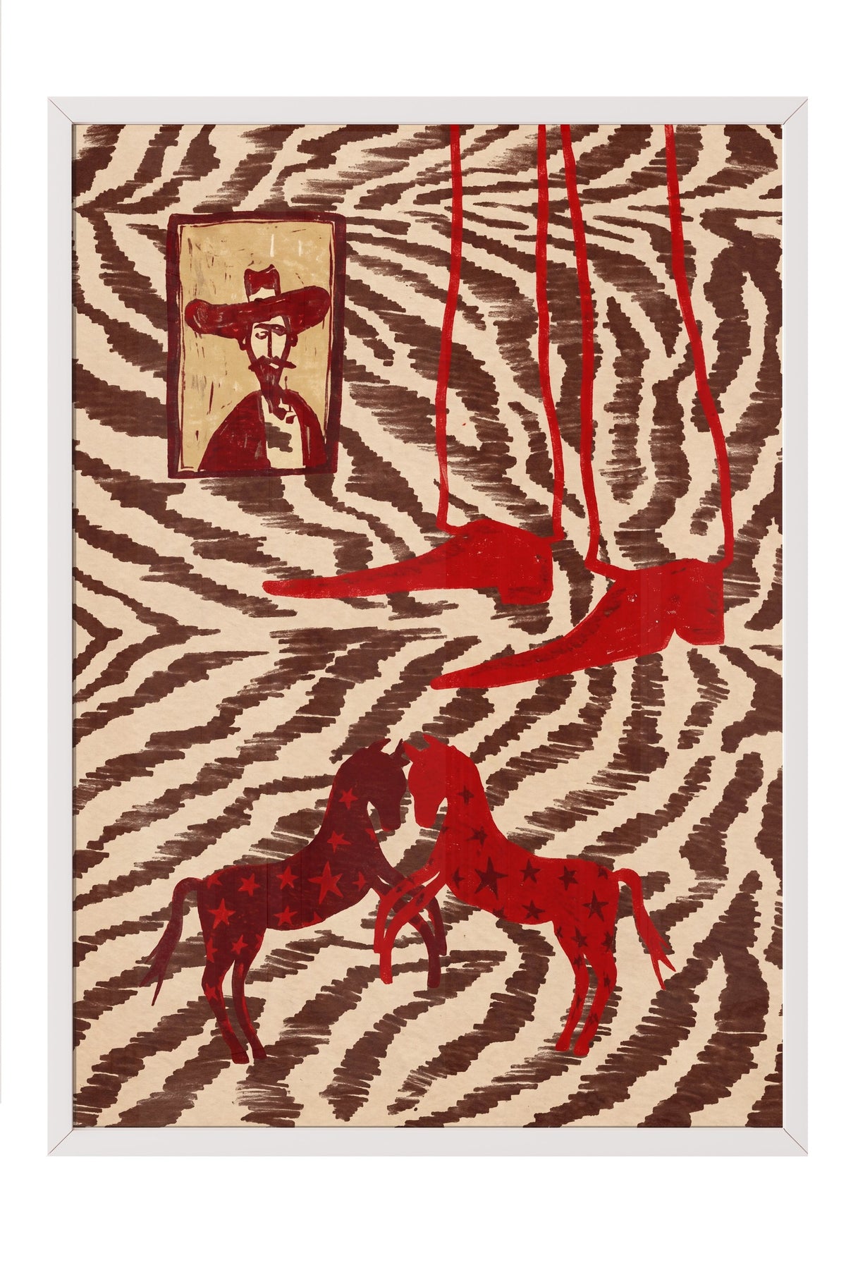 Zebra Desenli Atlar ve Portre Poster – Beyaz Çerçeveli Tablo