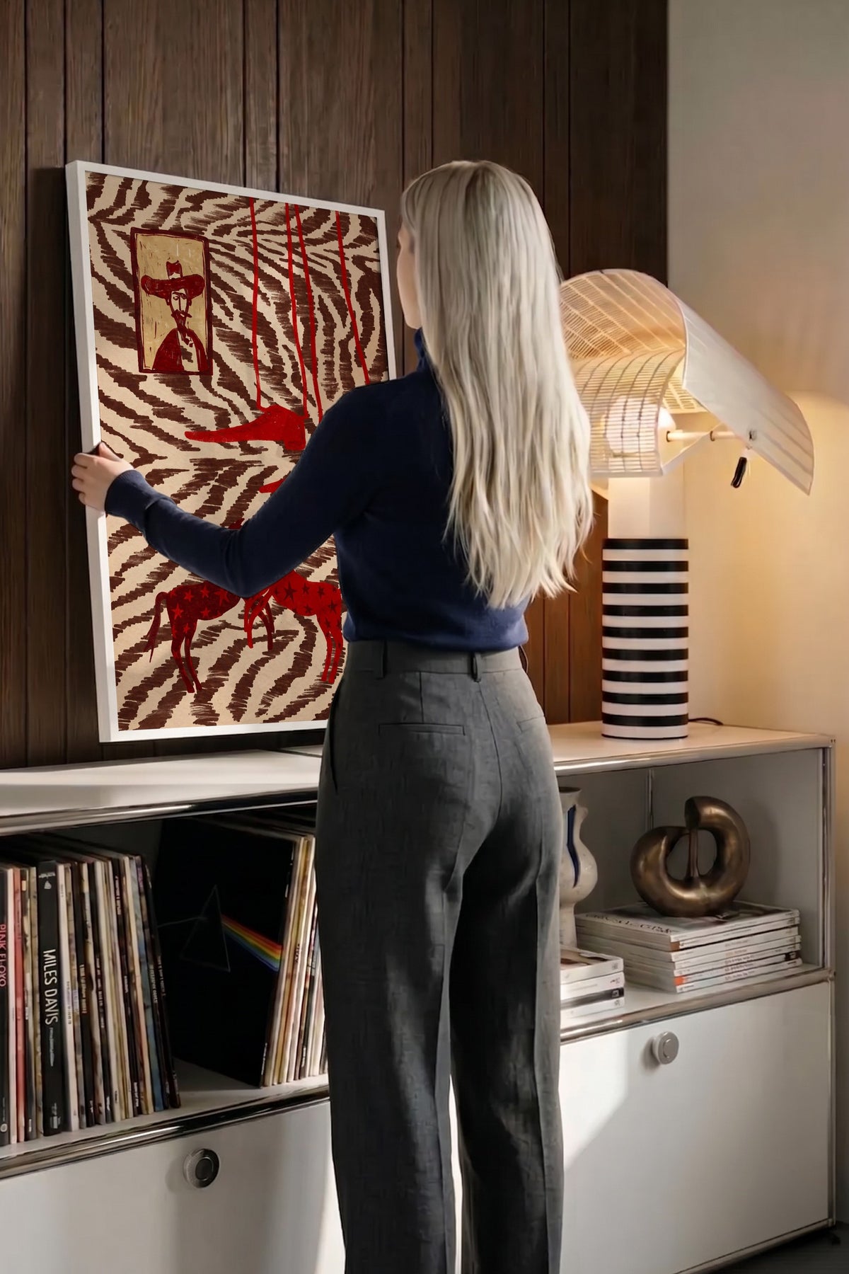 Zebra Desenli Atlar ve Portre Poster – Beyaz Çerçeveli Tablo
