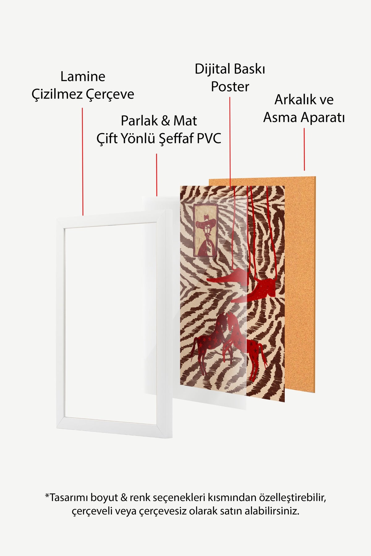 Zebra Desenli Atlar ve Portre Poster – Beyaz Çerçeveli Tablo