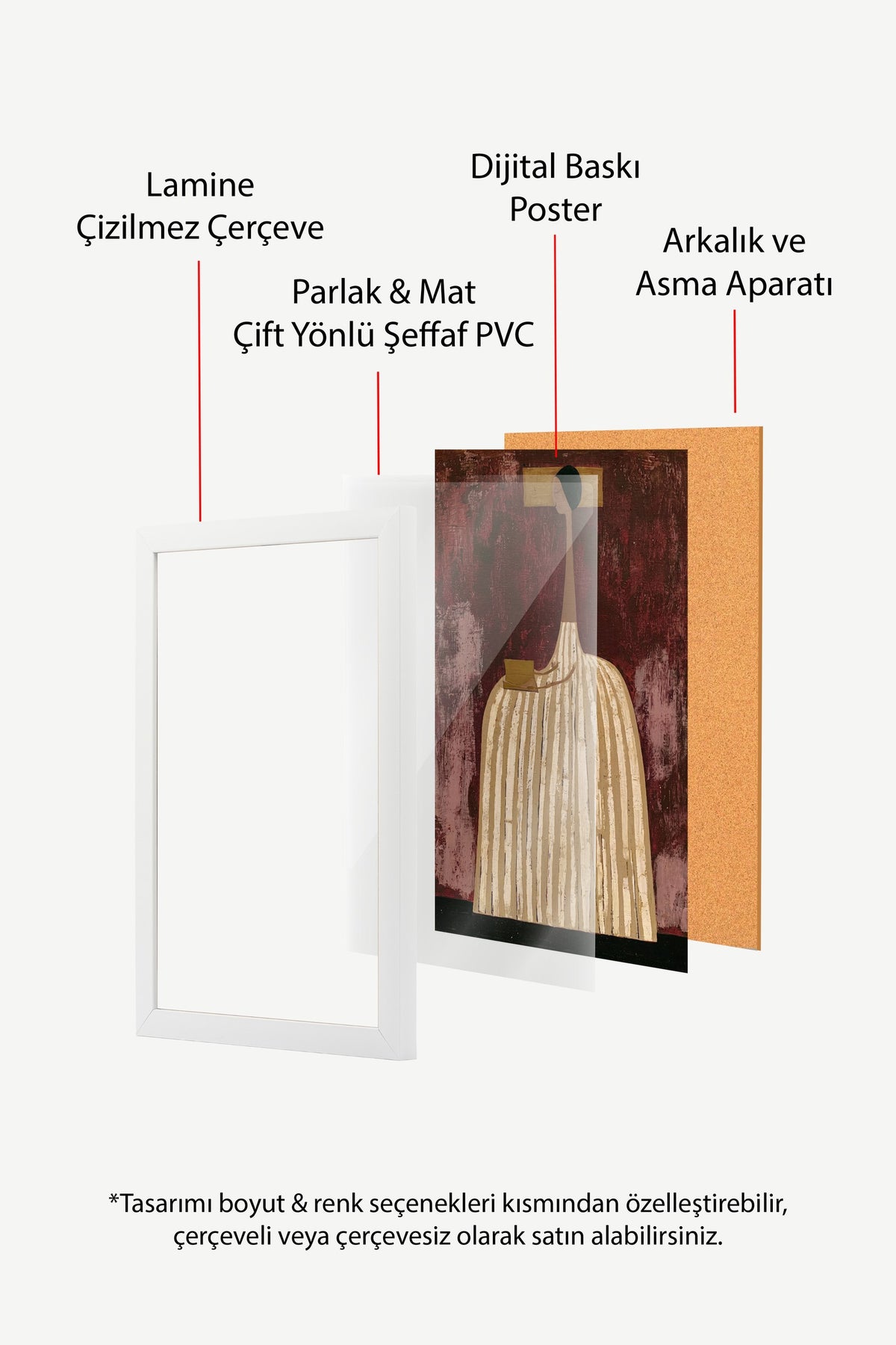 Soyut Oturan Kadın Poster – Beyaz Çerçeveli Tablo
