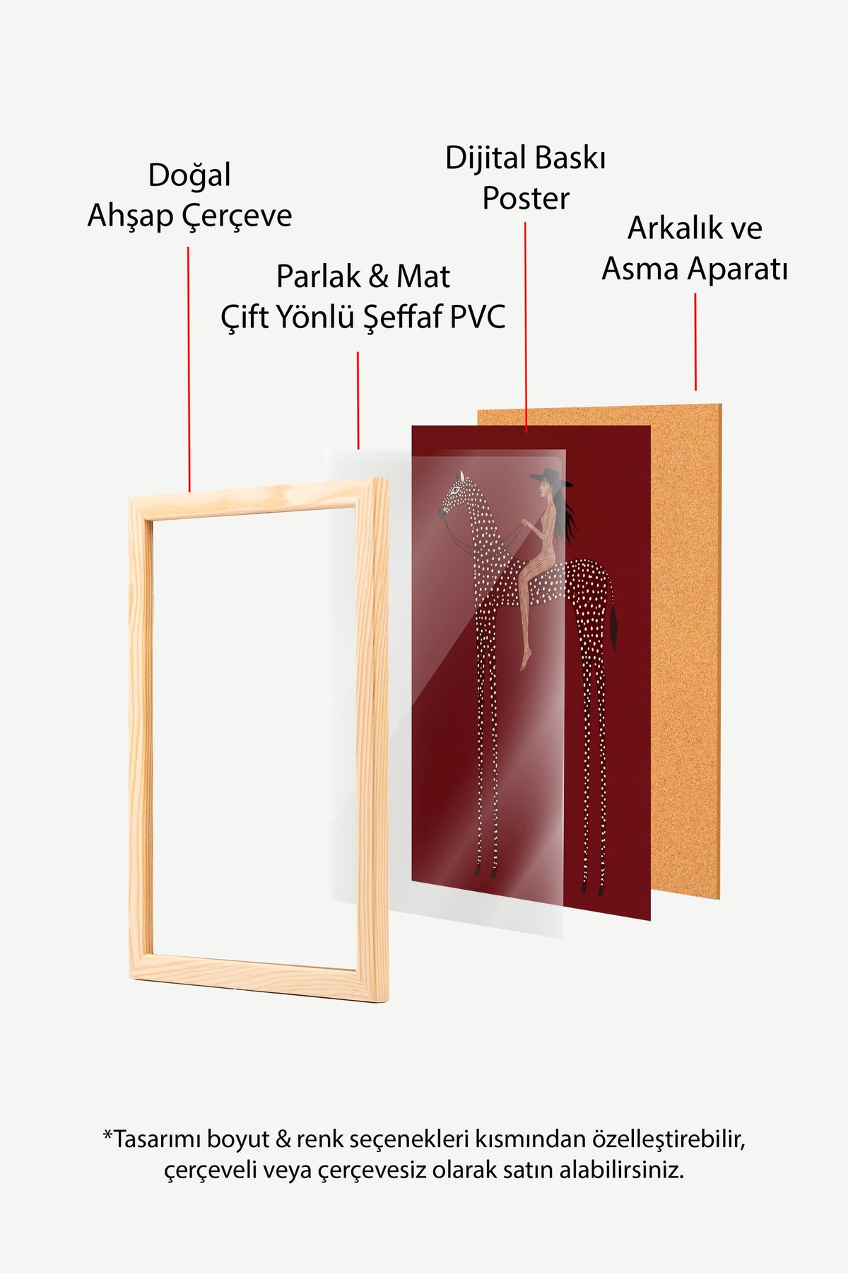 At Üzerinde Kadın Figürü Poster – Ahşap Çerçeveli Tablo