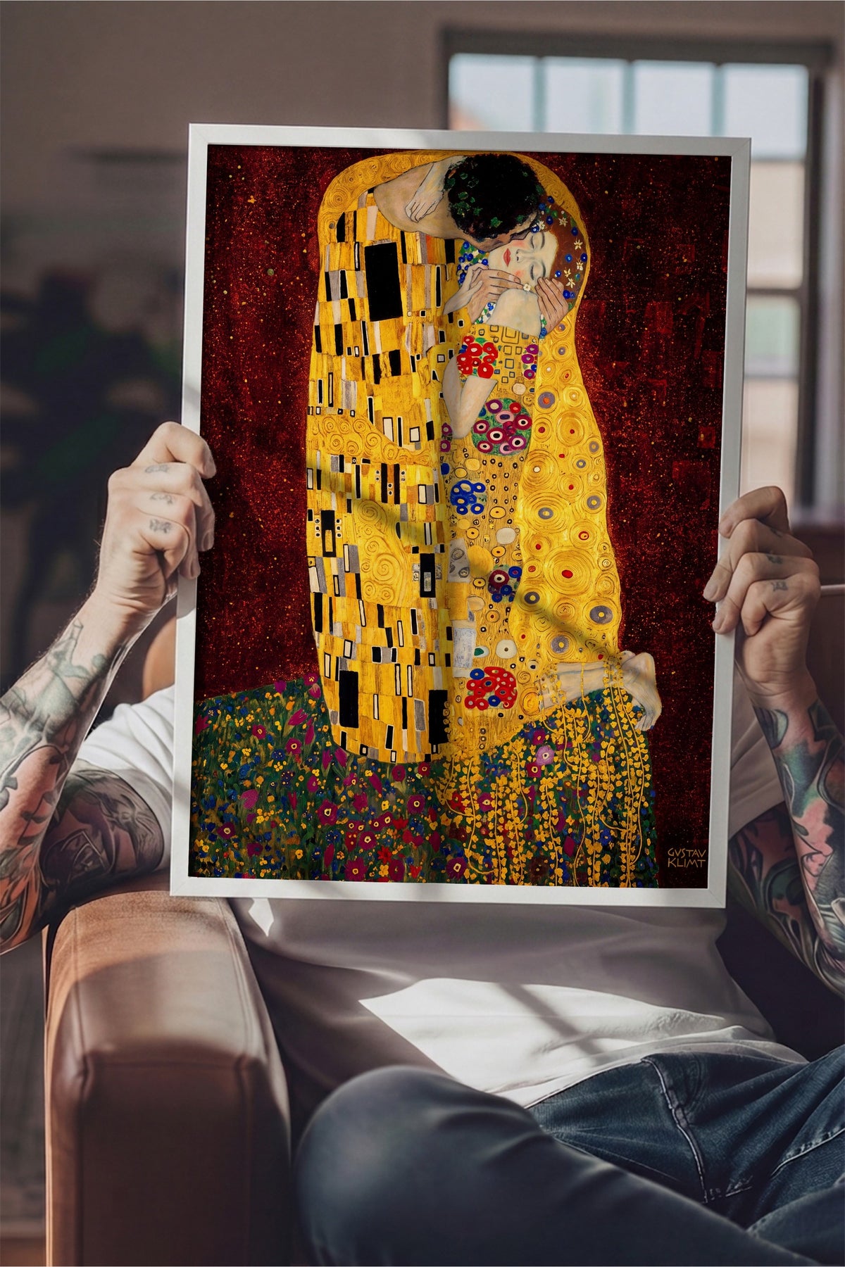 Klimt Öpücük Poster – Beyaz Çerçeveli Tablo