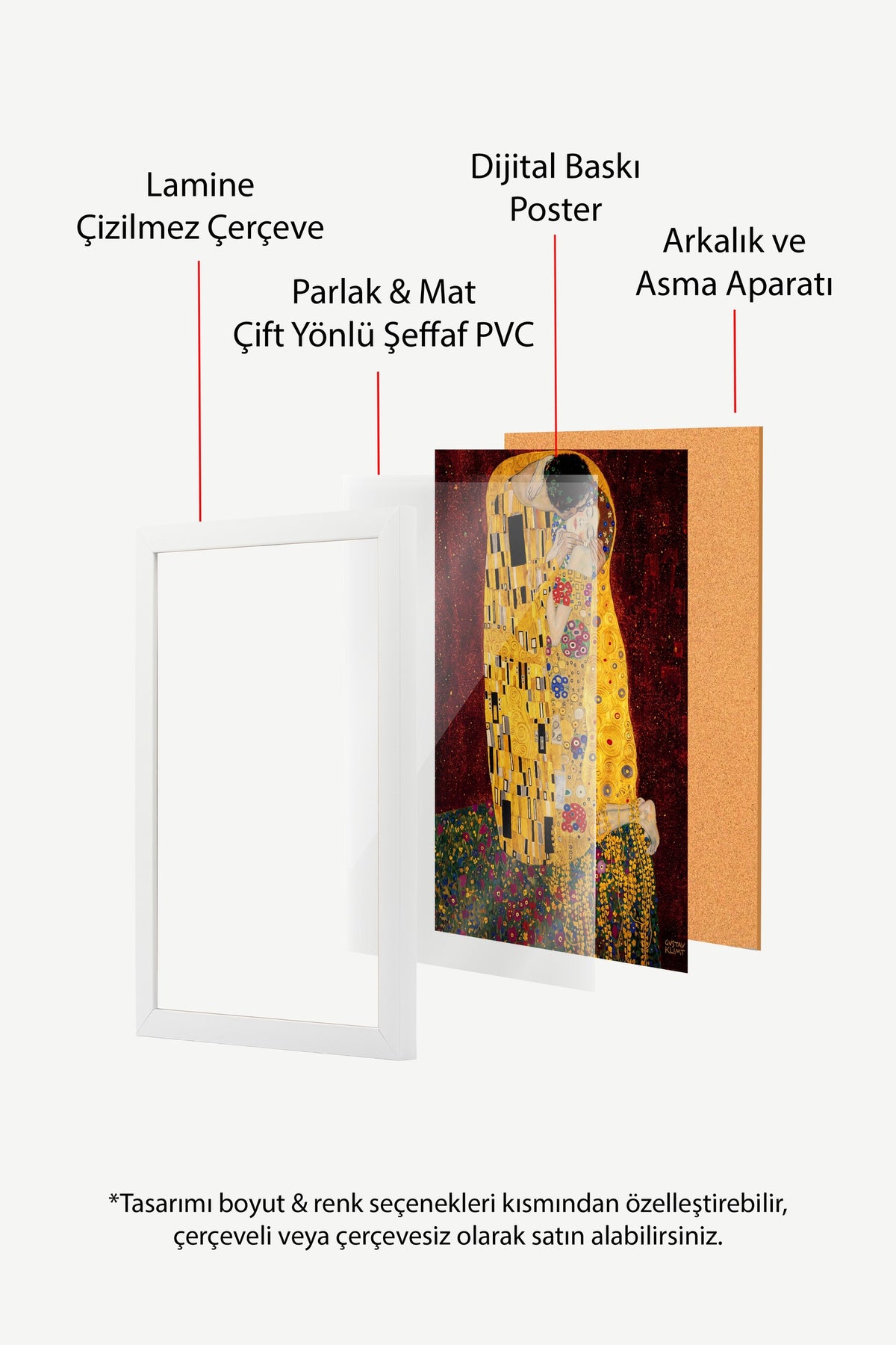 Klimt Öpücük Poster – Beyaz Çerçeveli Tablo