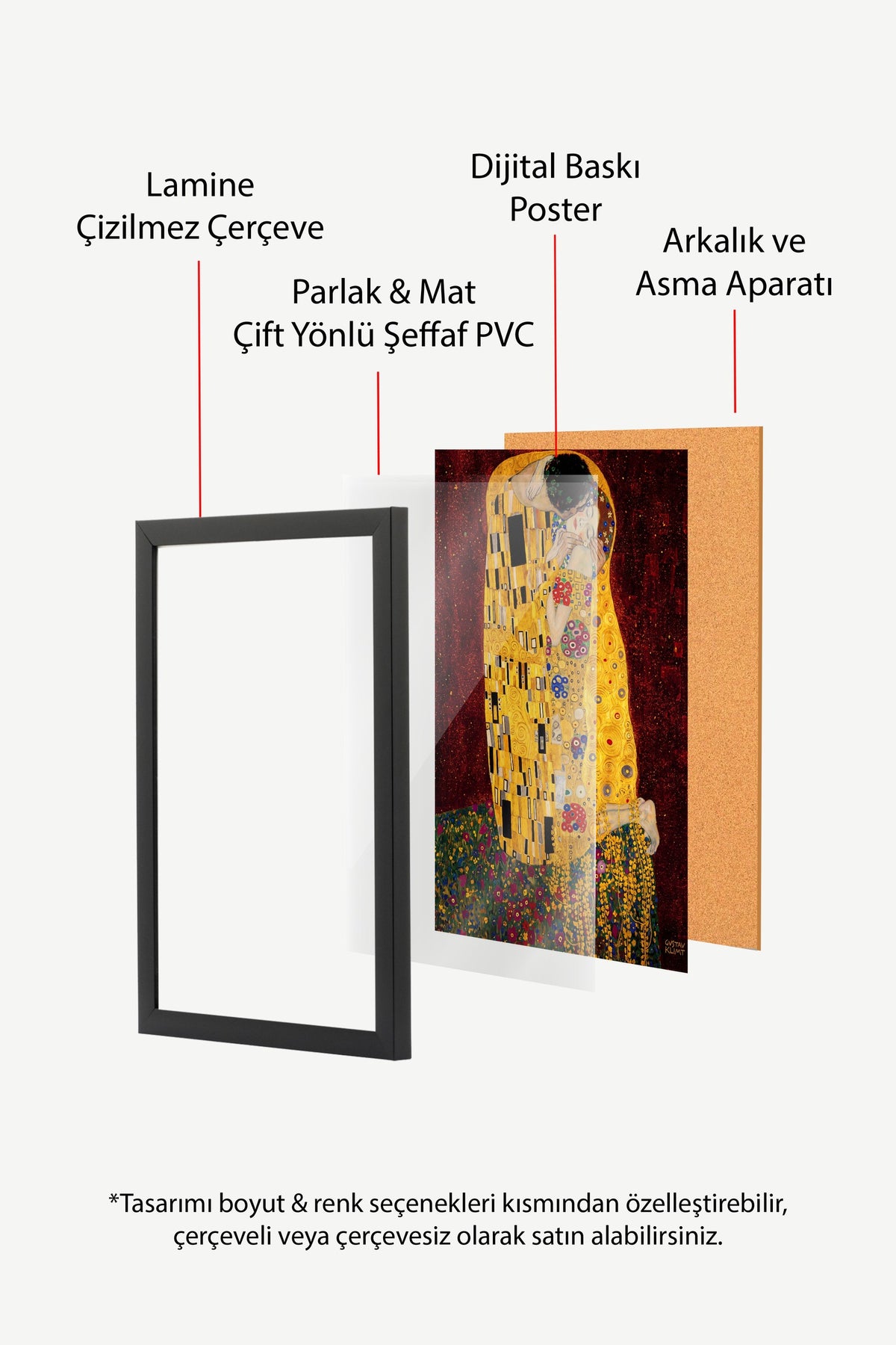 Klimt Öpücük Poster – Siyah Çerçeveli Tablo