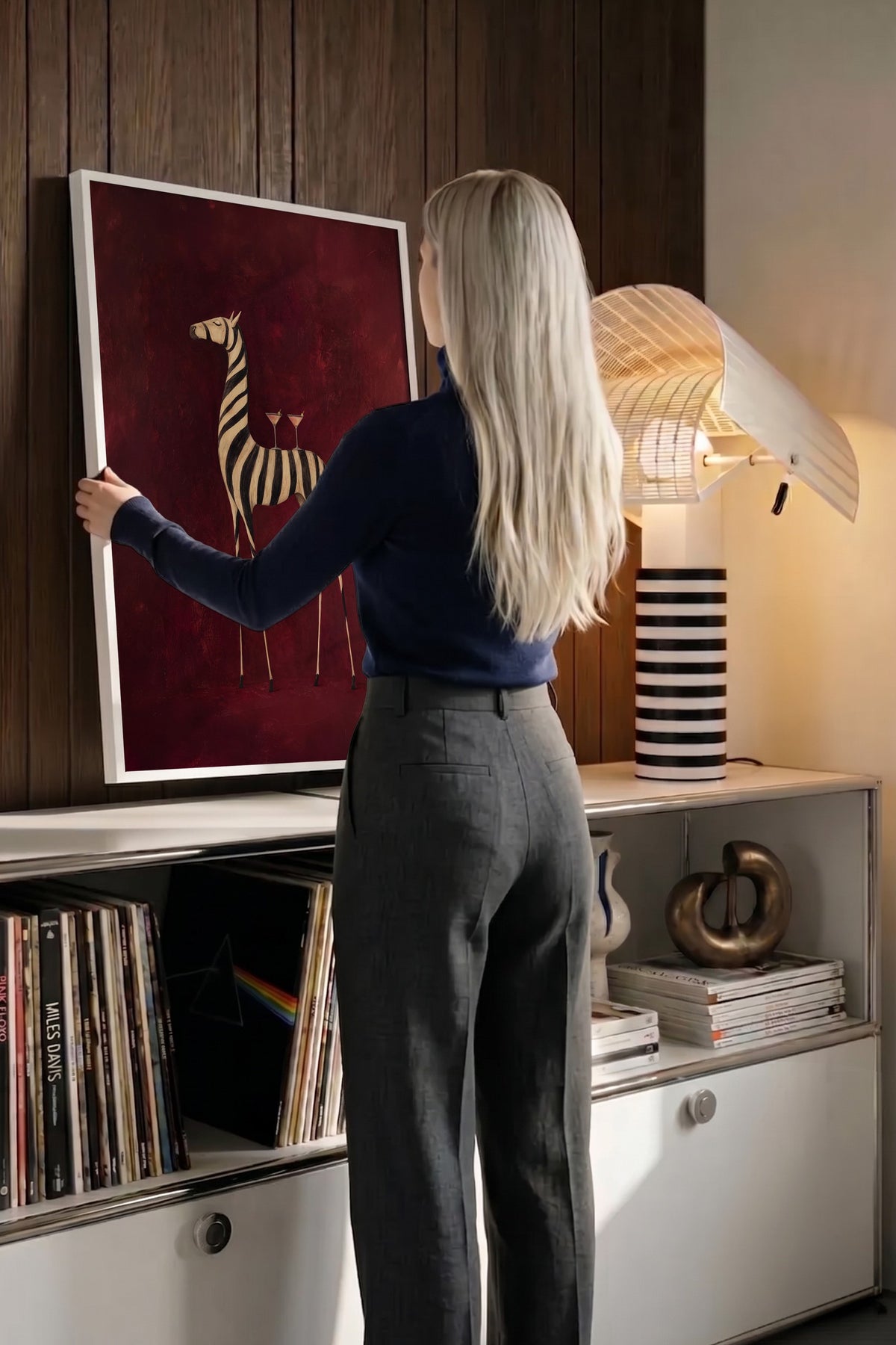 Çizgili Hayvan ve İçecekler Poster – Beyaz Çerçeveli Tablo