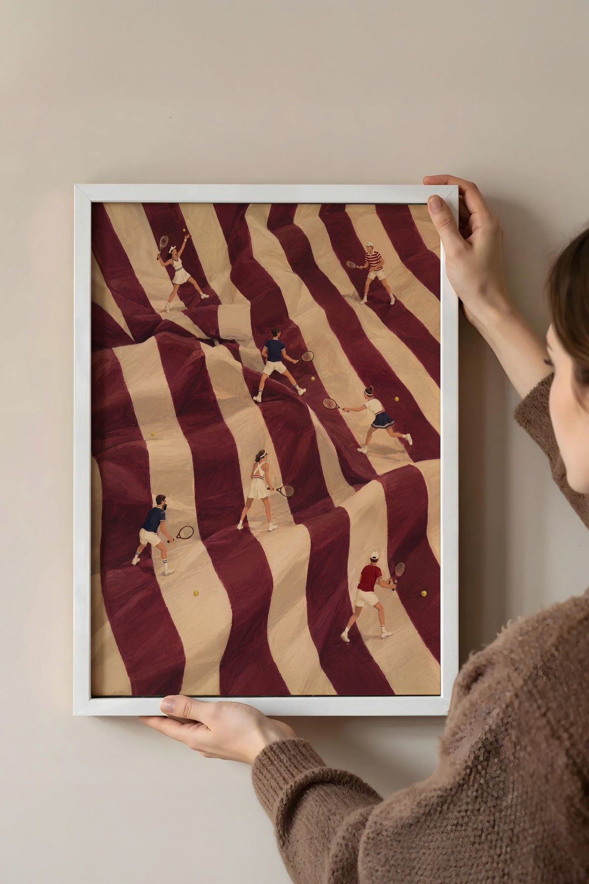 Çizgili Zemin Üzerinde Tenis Oyuncuları Poster – Beyaz Çerçeveli Tablo
