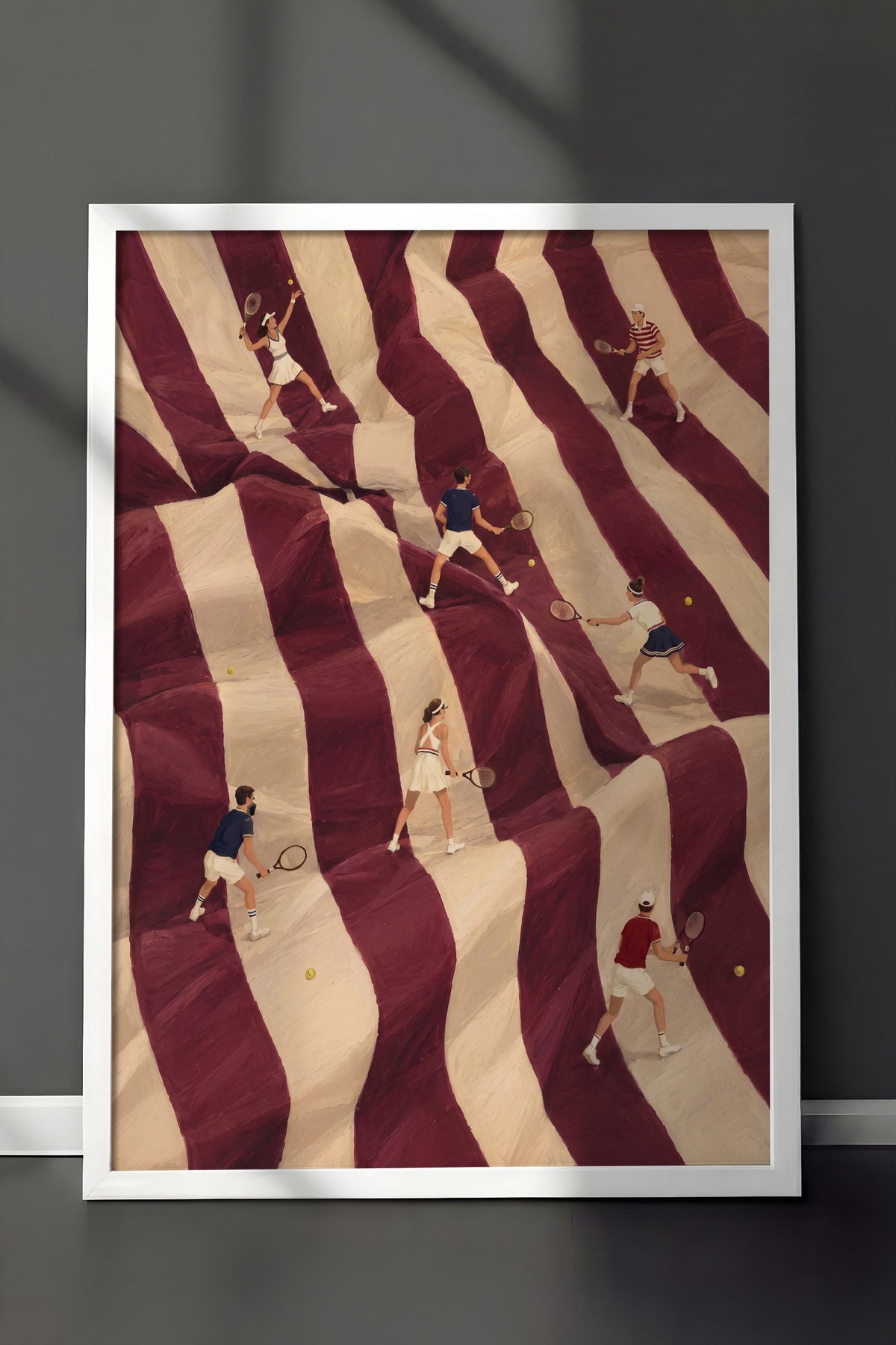 Çizgili Zemin Üzerinde Tenis Oyuncuları Poster – Beyaz Çerçeveli Tablo