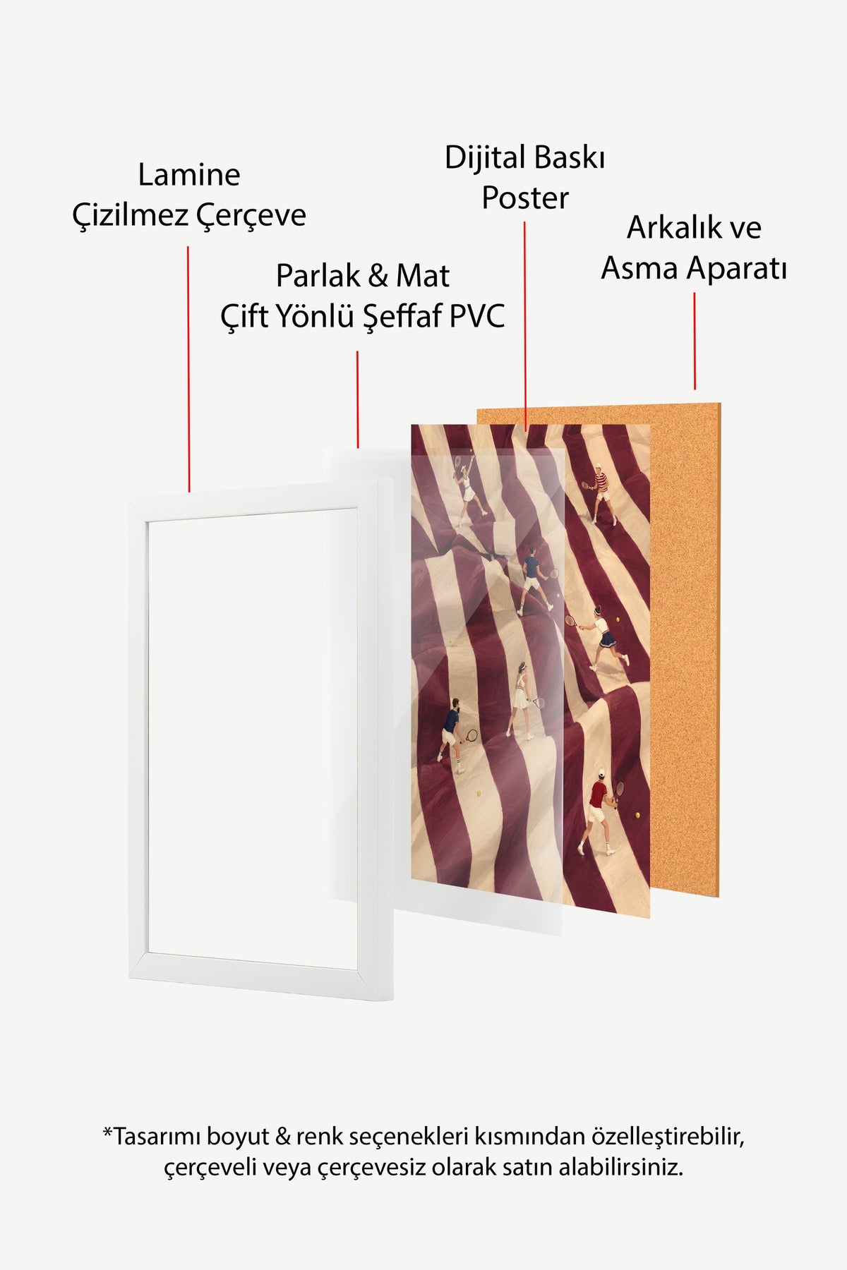 Çizgili Zemin Üzerinde Tenis Oyuncuları Poster – Beyaz Çerçeveli Tablo