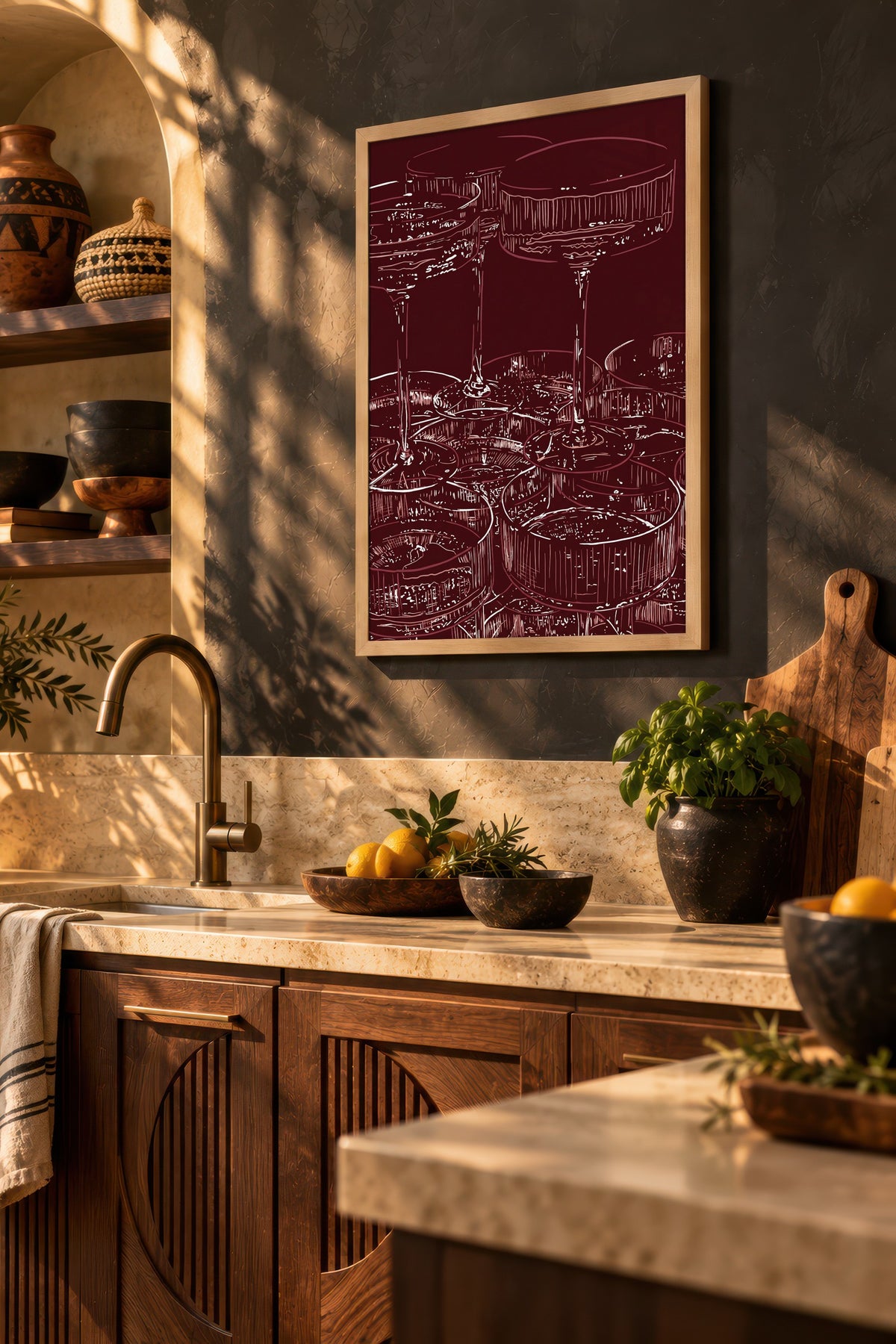 Zarif Bardak Deseni Poster – Ahşap Çerçeveli Tablo
