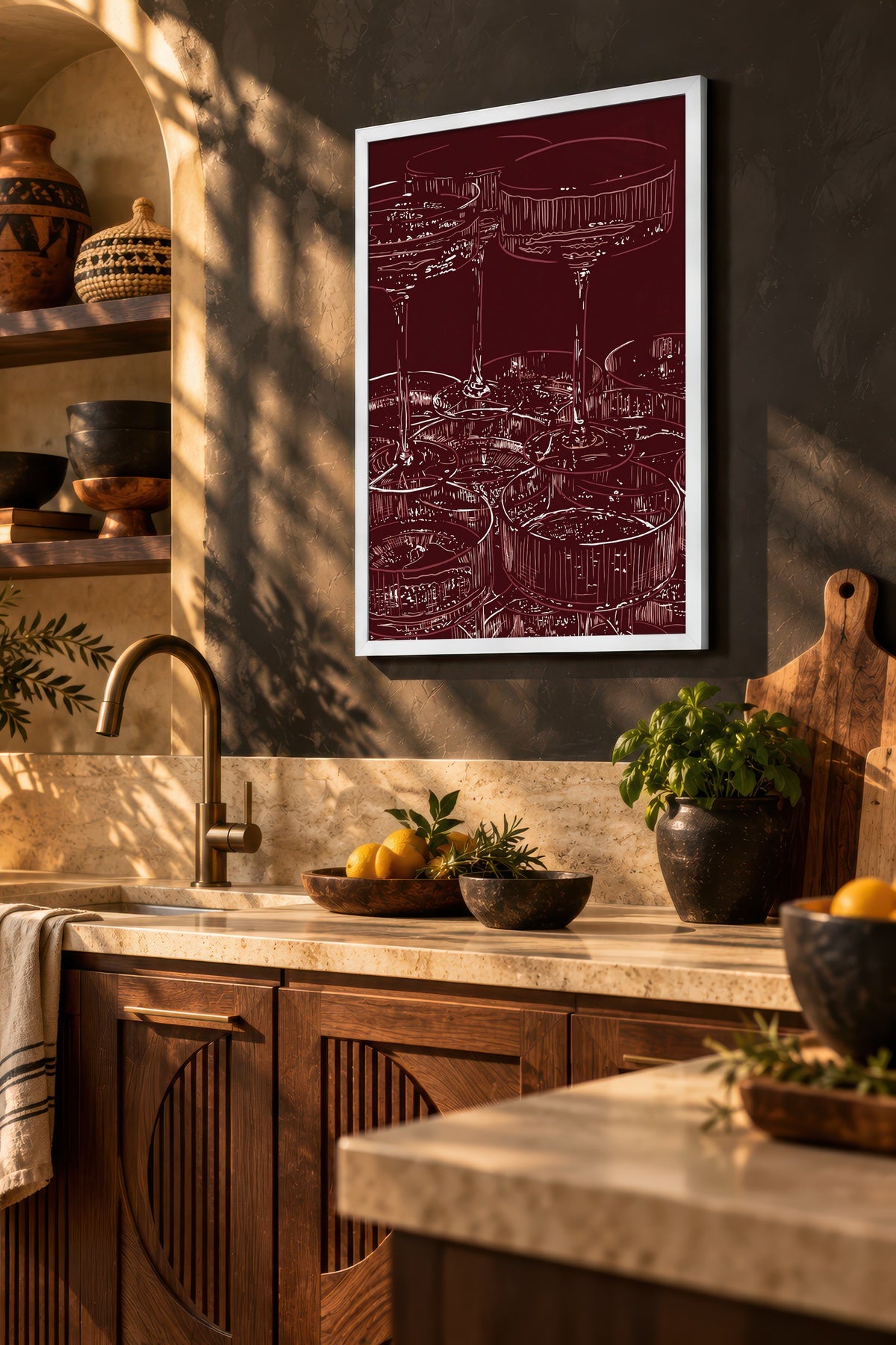 Zarif Bardak Deseni Poster – Beyaz Çerçeveli Tablo