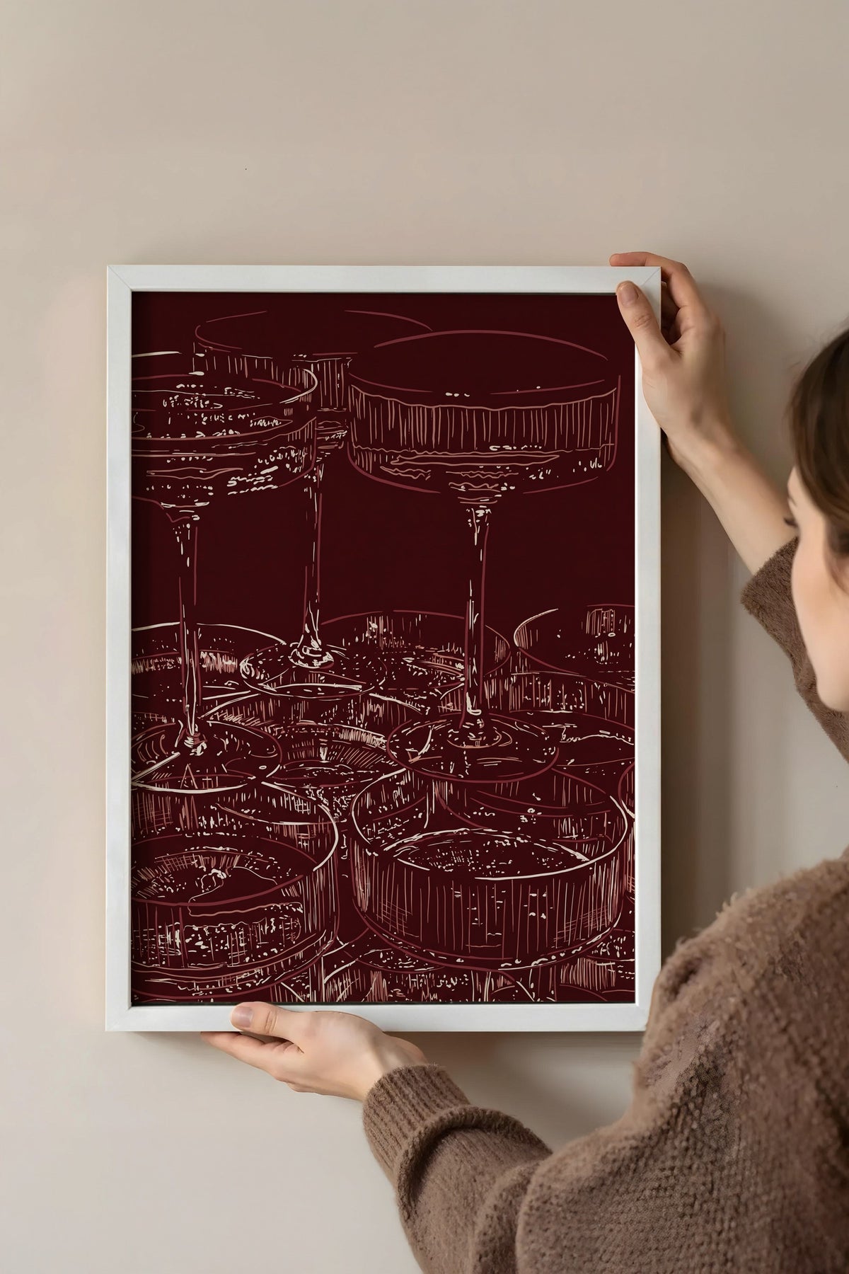 Zarif Bardak Deseni Poster – Beyaz Çerçeveli Tablo