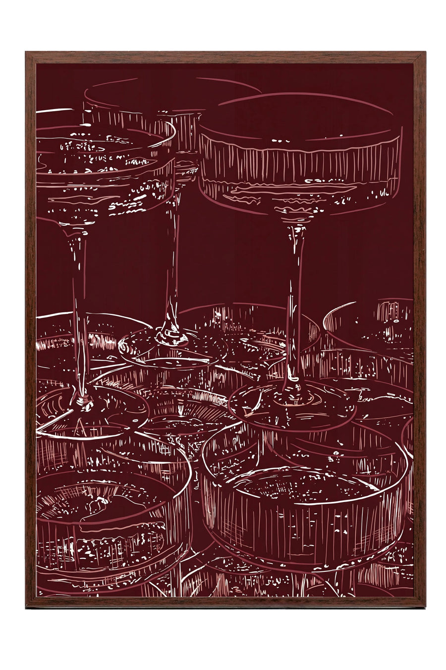 Zarif Bardak Deseni Poster – Kahverengi Çerçeveli Tablo