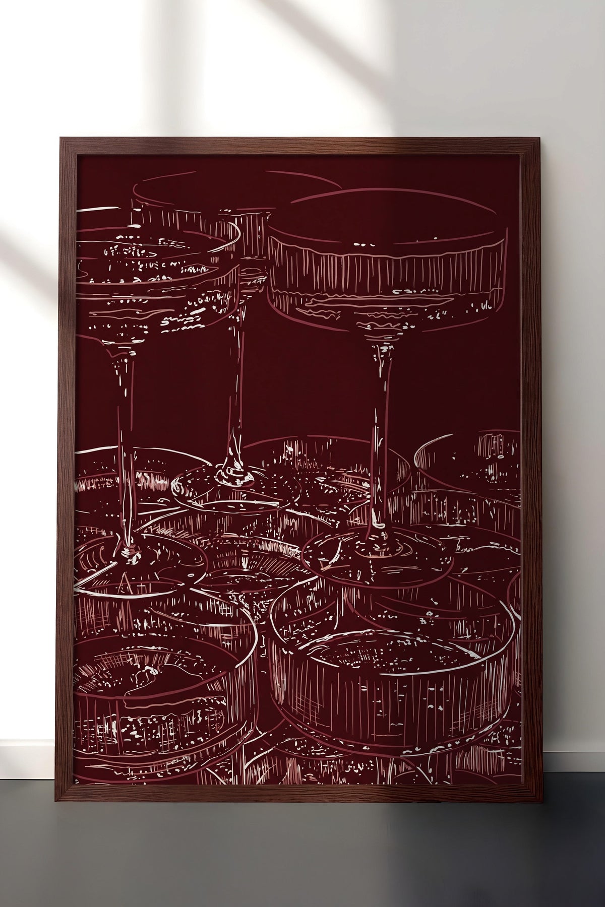 Zarif Bardak Deseni Poster – Kahverengi Çerçeveli Tablo