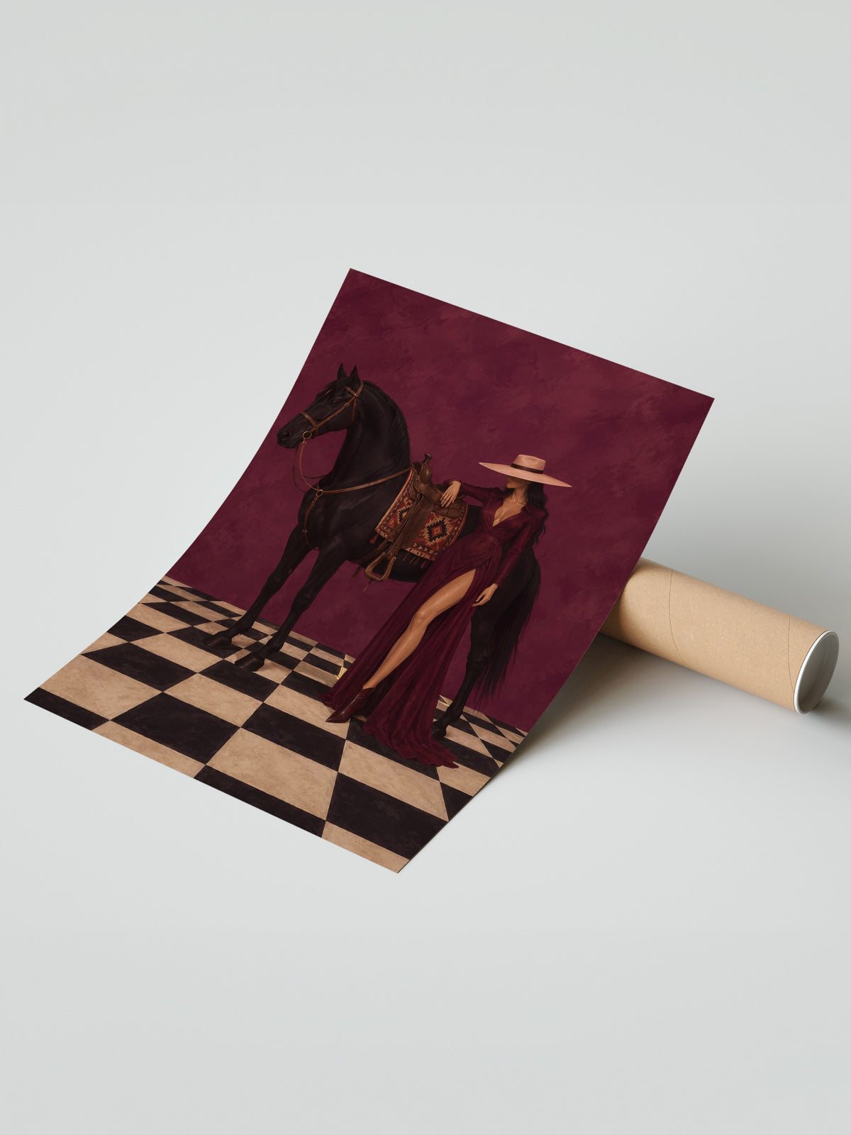 At ve Kadın Figürü Çerçevesiz Poster