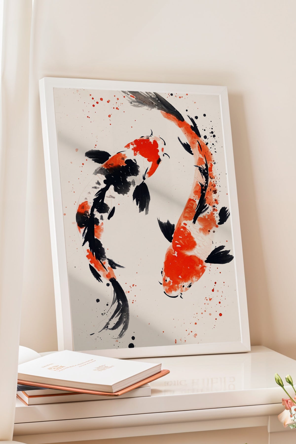 Soyut Japon Balığı İllüstrasyonu Poster – Beyaz Çerçeveli Tablo