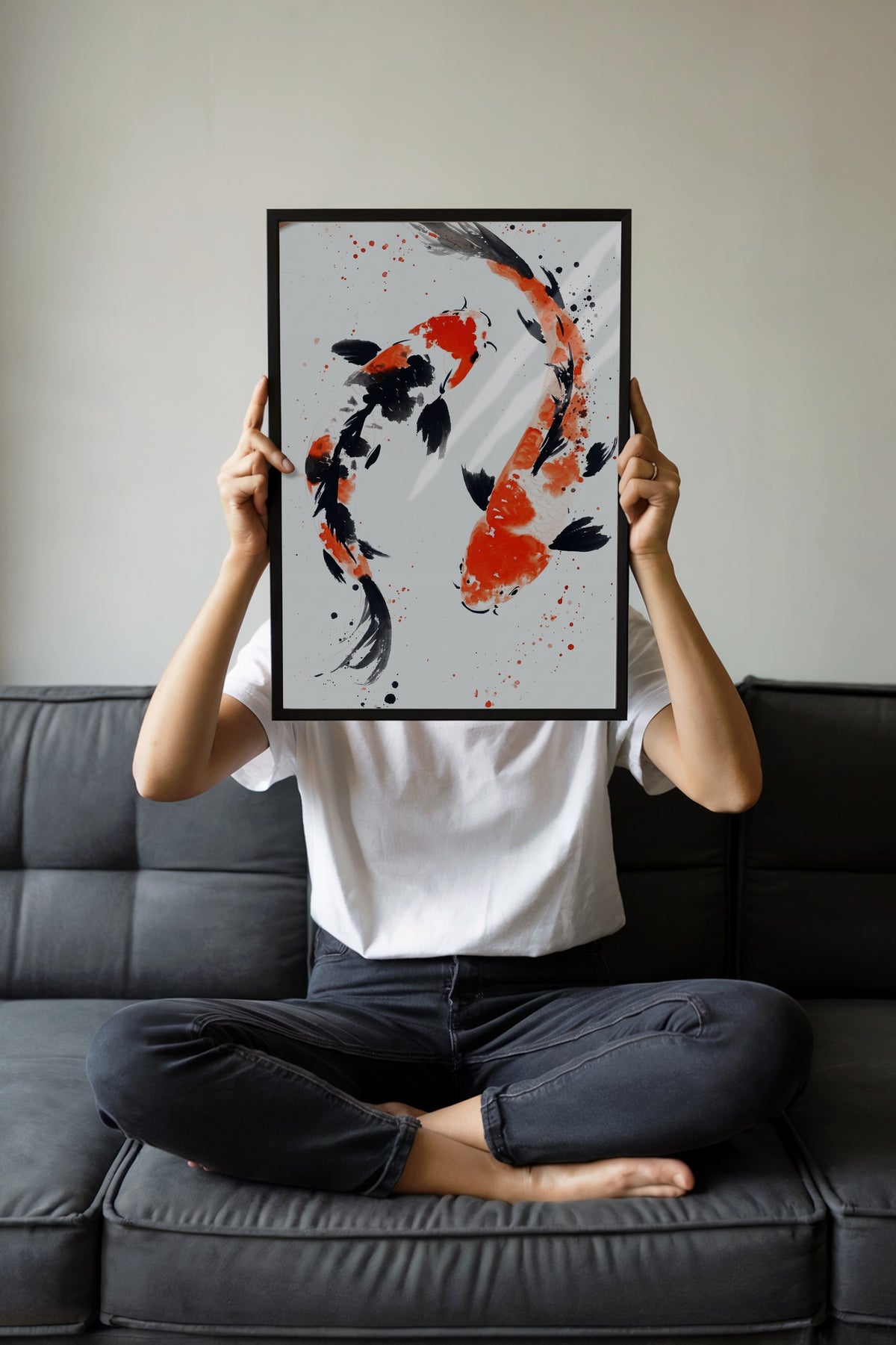 Soyut Japon Balığı İllüstrasyonu Poster – Siyah Çerçeveli Tablo