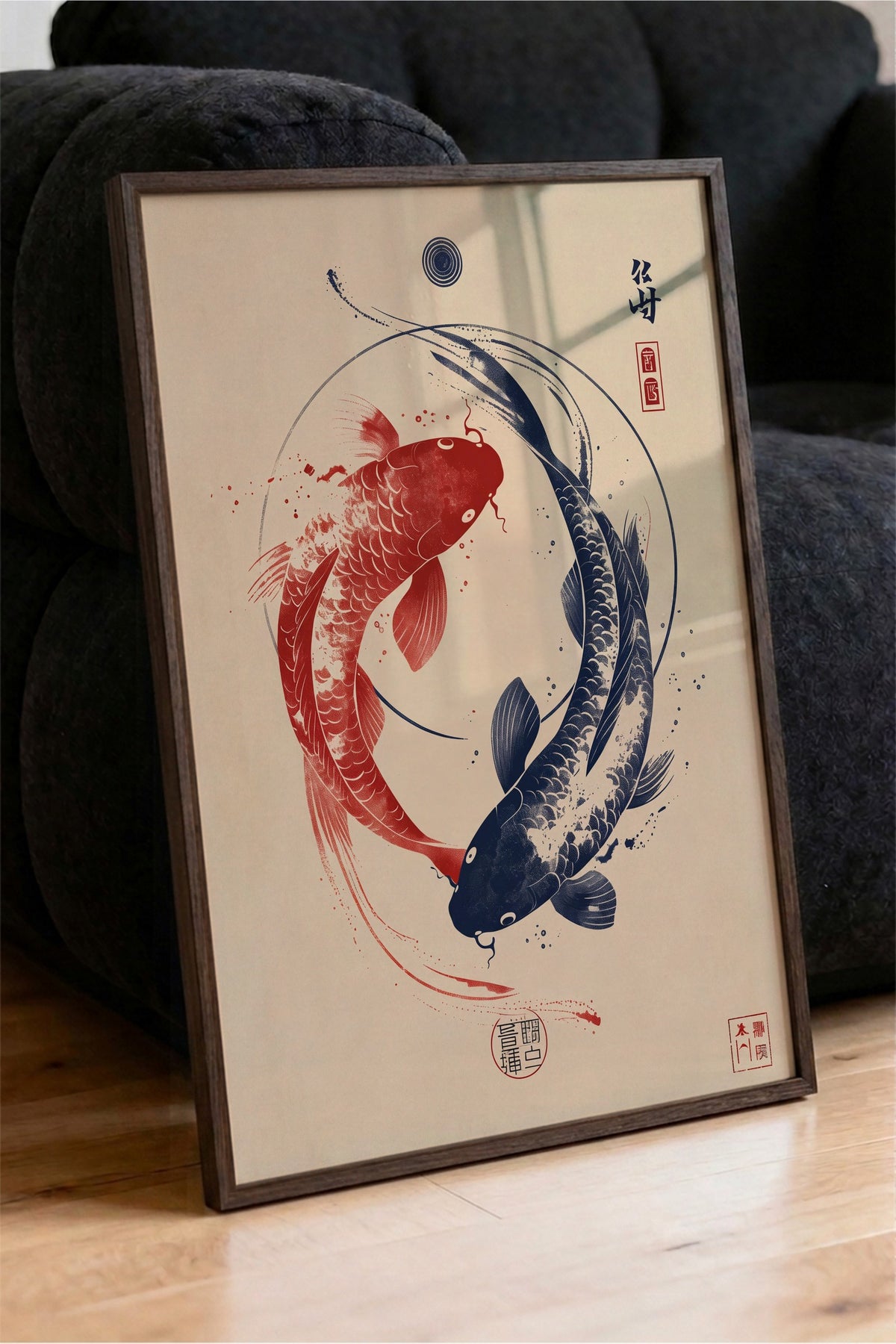 Zen Balıkları Poster – Kahverengi Çerçeveli Tablo
