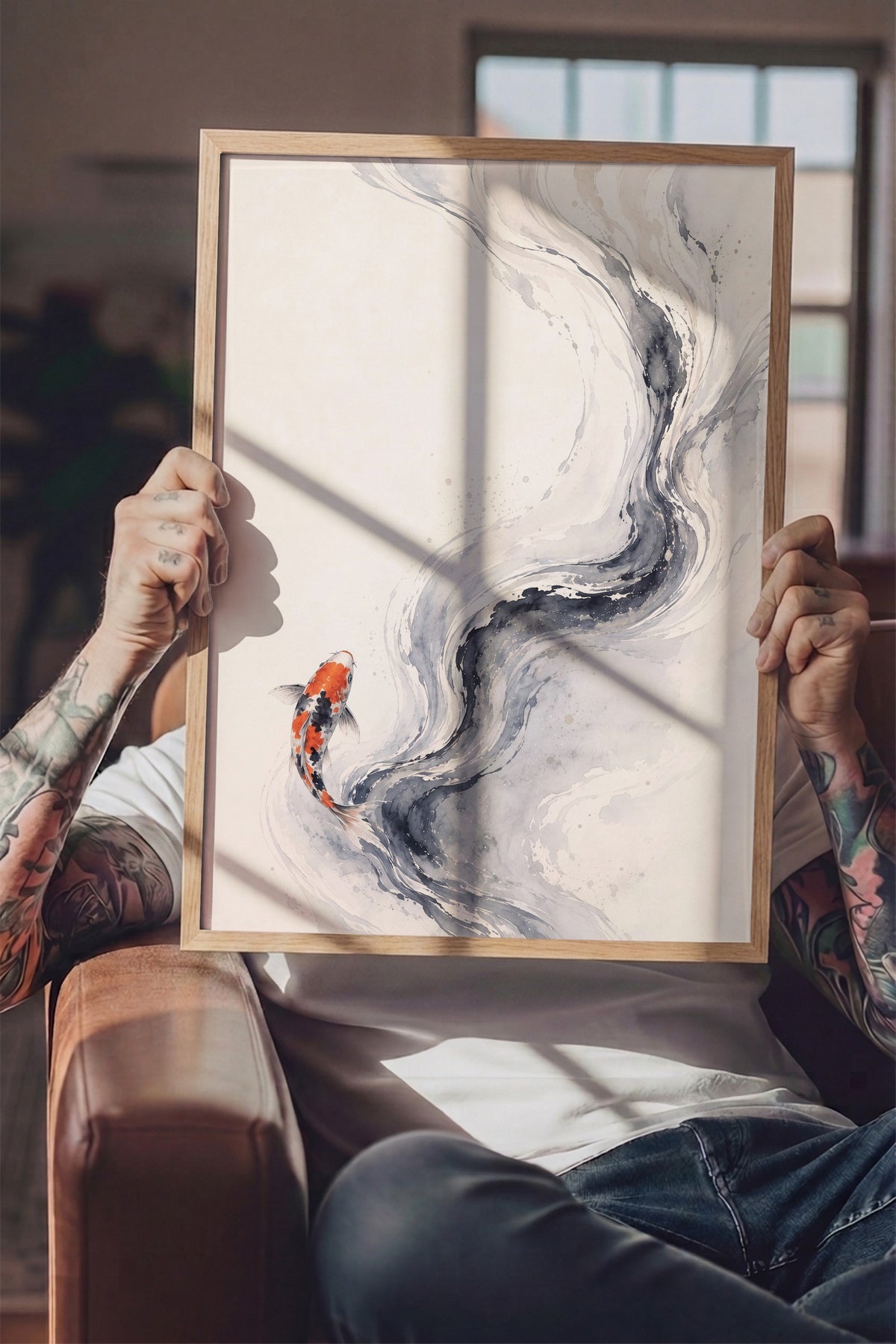 Suluboya Koi Balığı Poster – Ahşap Çerçeveli Tablo