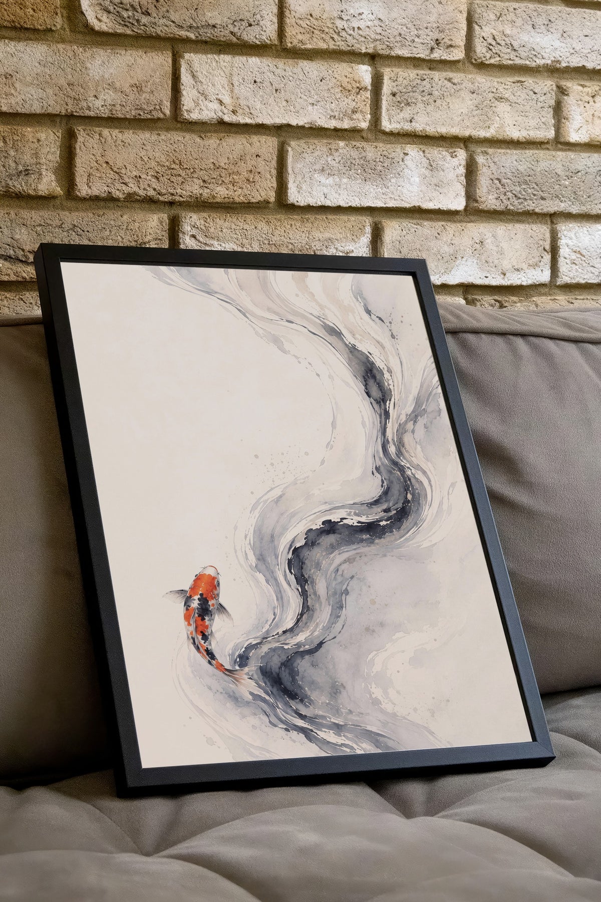Suluboya Koi Balığı Poster – Siyah Çerçeveli Tablo
