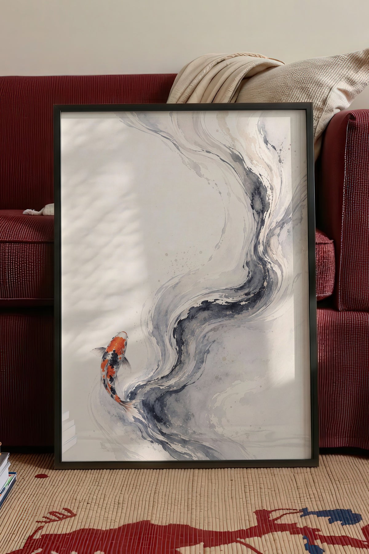 Suluboya Koi Balığı Poster – Siyah Çerçeveli Tablo