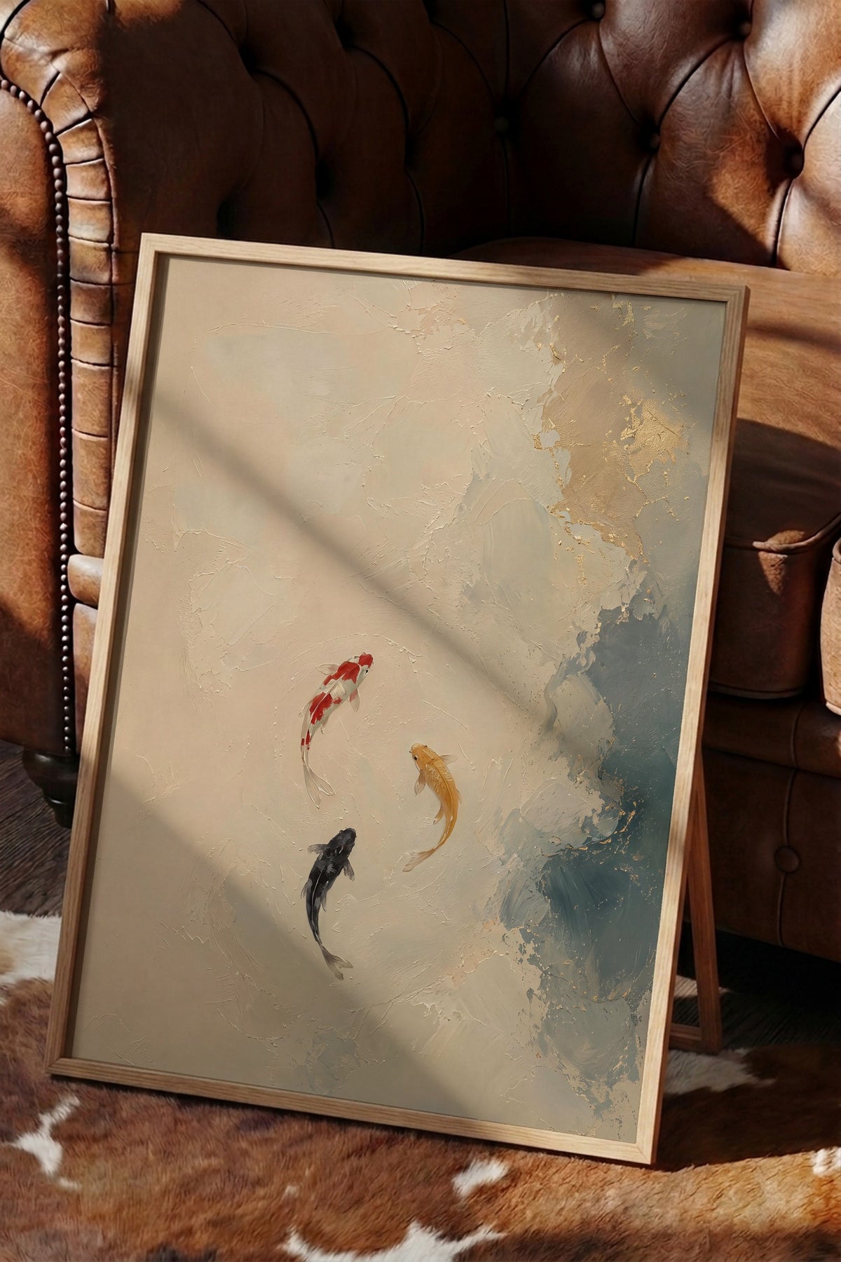 Soyut Koi Balıkları Poster – Ahşap Çerçeveli Tablo