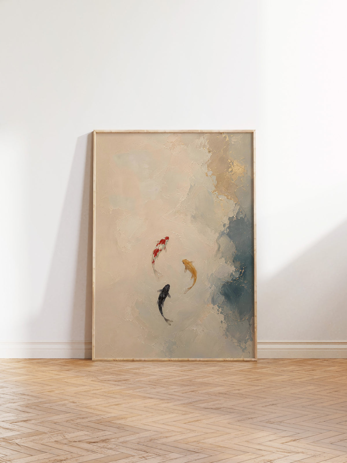 Soyut Koi Balıkları Poster – Ahşap Çerçeveli Tablo