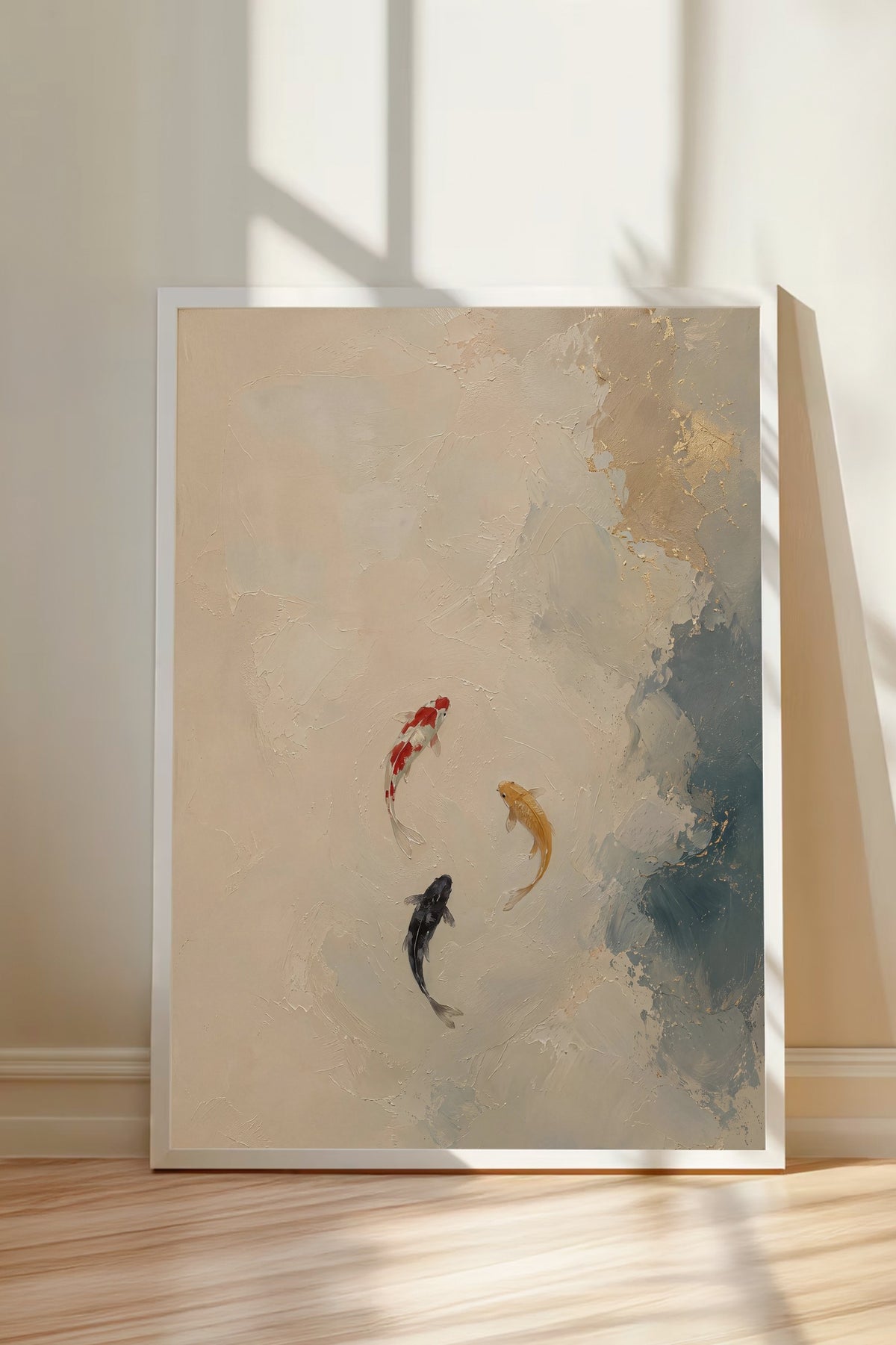 Soyut Koi Balıkları Poster – Beyaz Çerçeveli Tablo