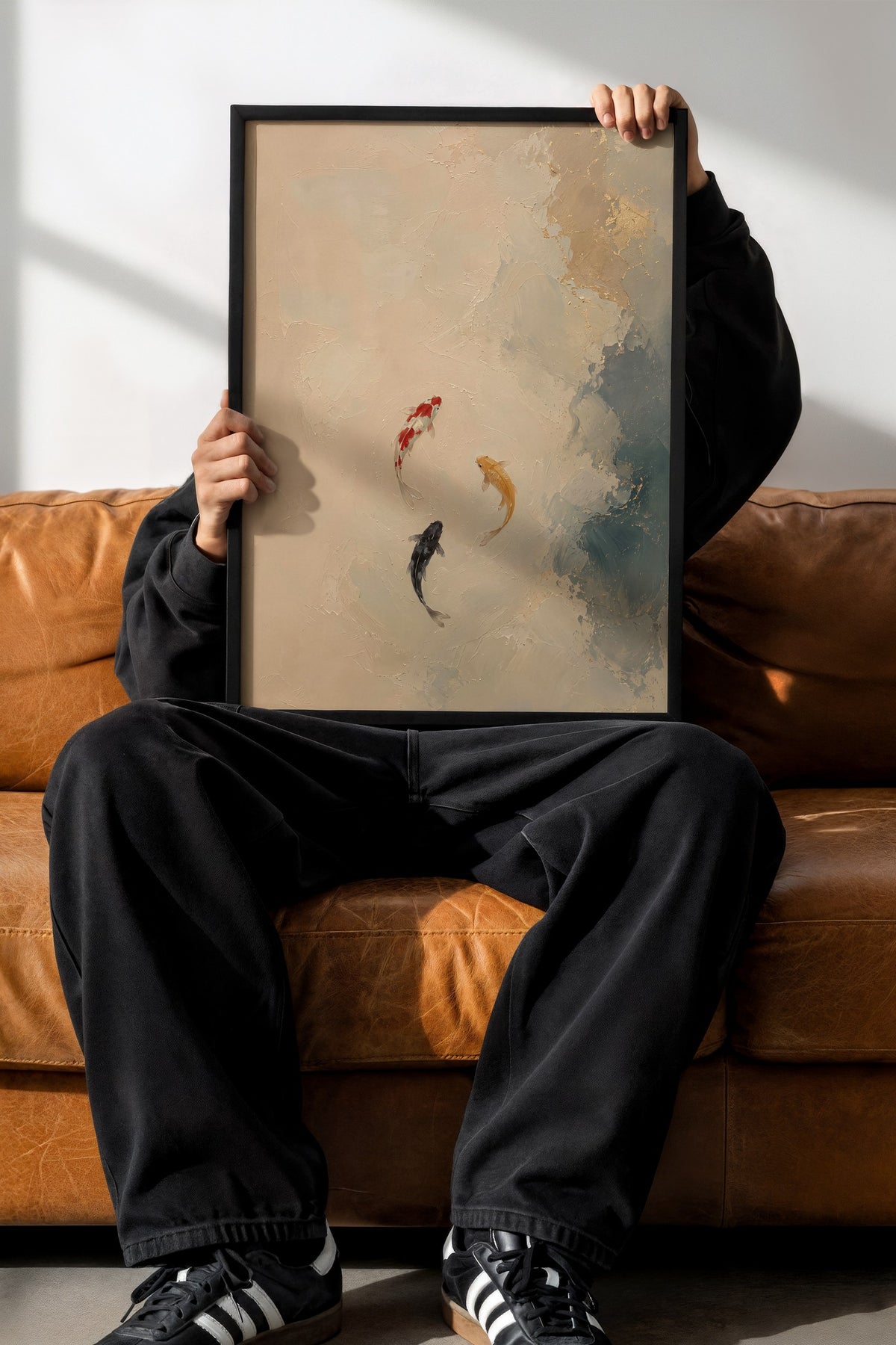 Soyut Koi Balıkları Poster – Siyah Çerçeveli Tablo