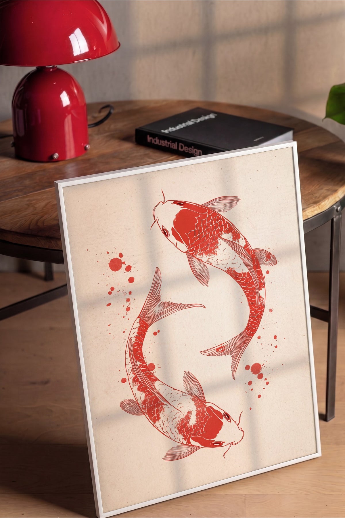 Koi Balıkları İllüstrasyonu Poster – Beyaz Çerçeveli Tablo