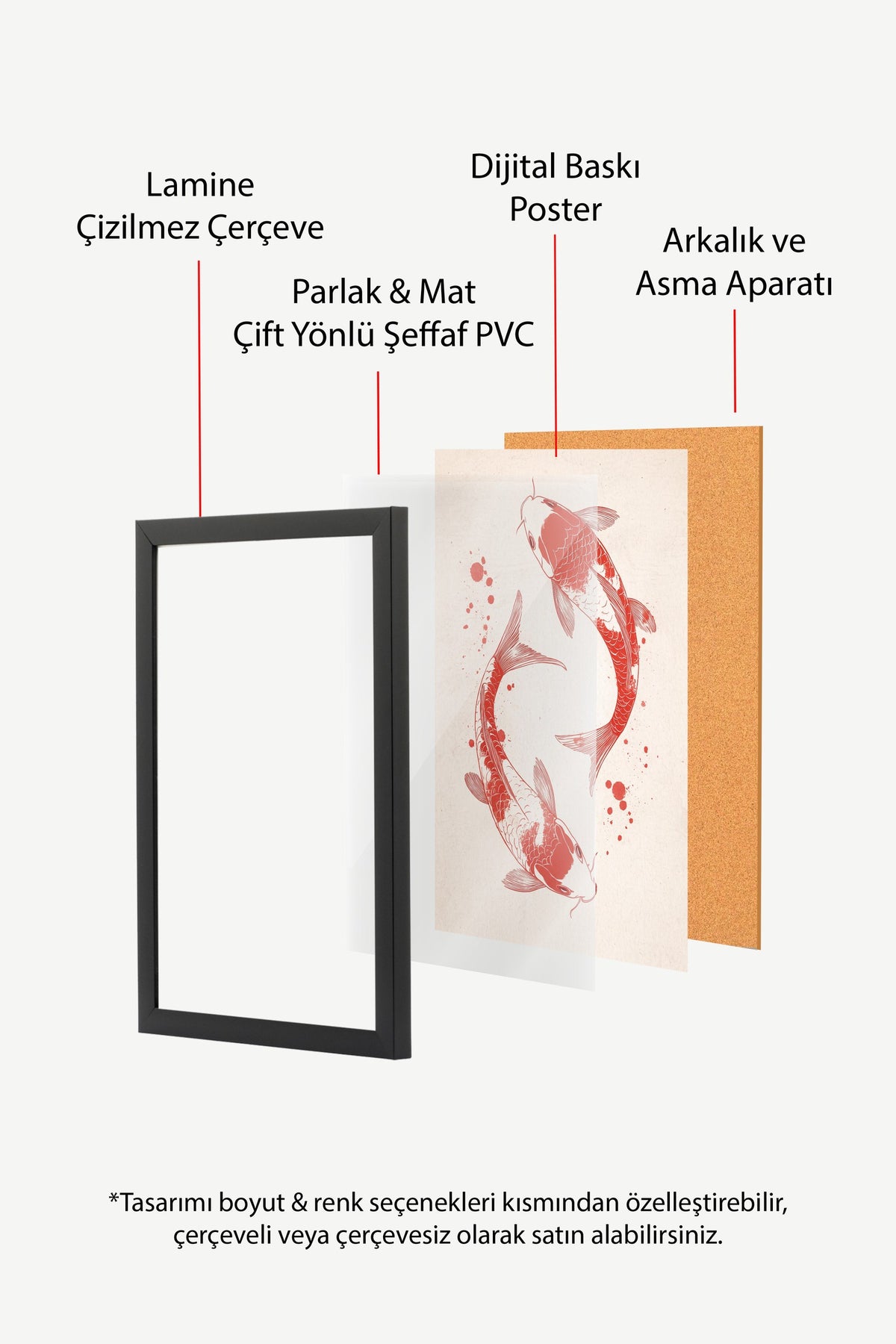 Koi Balıkları İllüstrasyonu Poster – Siyah Çerçeveli Tablo