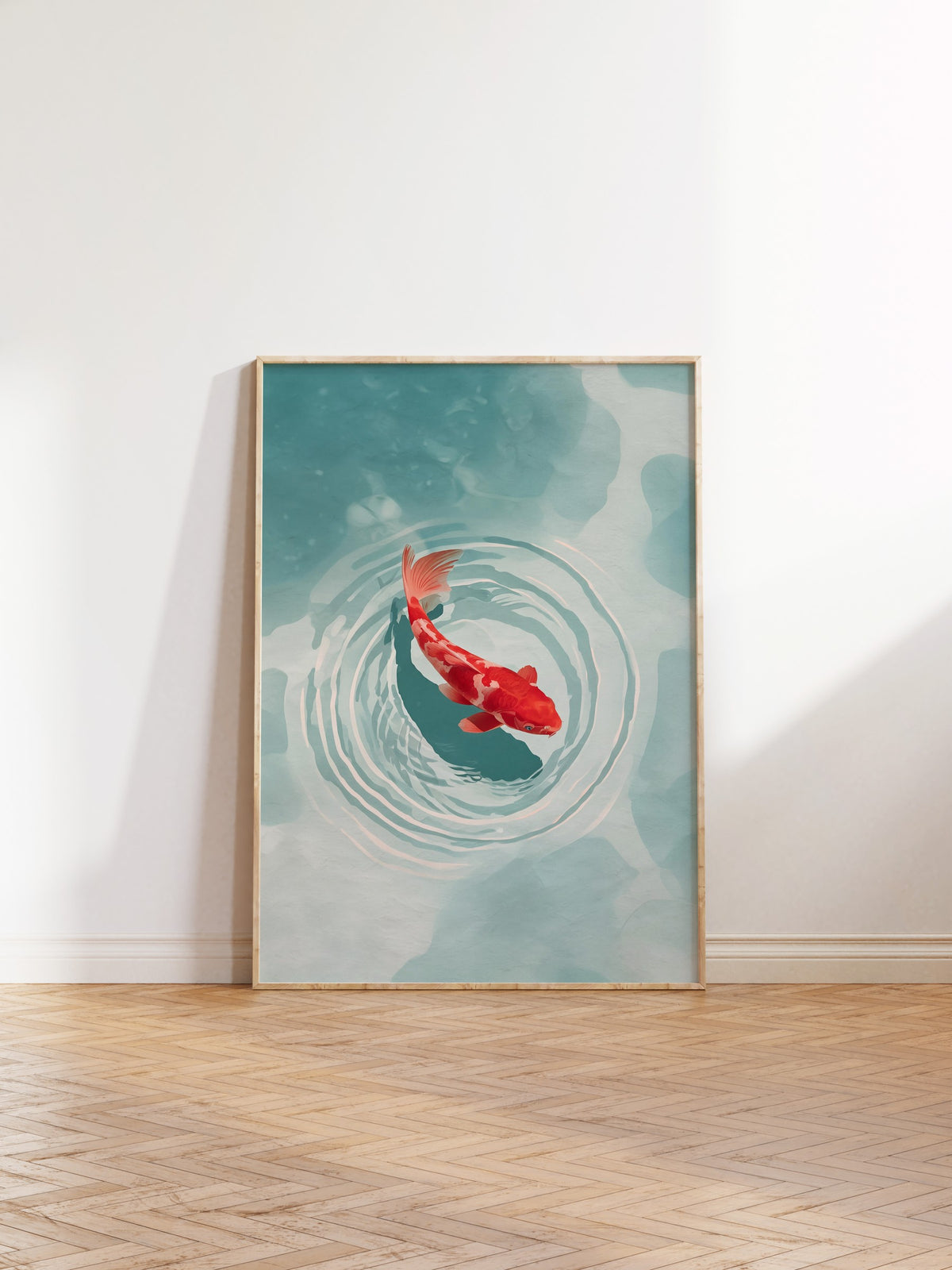 Su Üzerinde Koi Balığı Poster – Ahşap Çerçeveli Tablo
