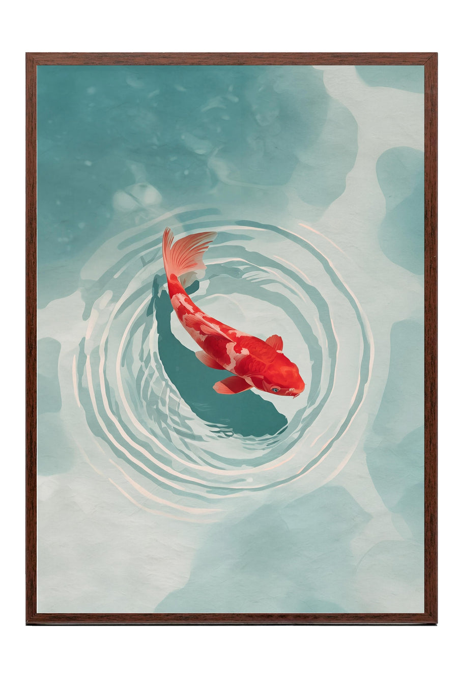 Su Üzerinde Koi Balığı Poster – Kahverengi Çerçeveli Tablo