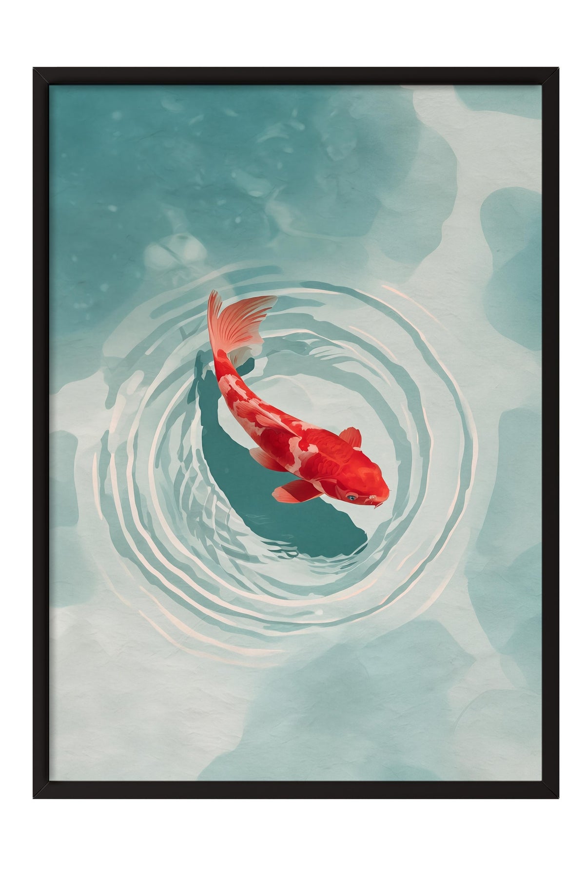 Su Üzerinde Koi Balığı Poster – Siyah Çerçeveli Tablo
