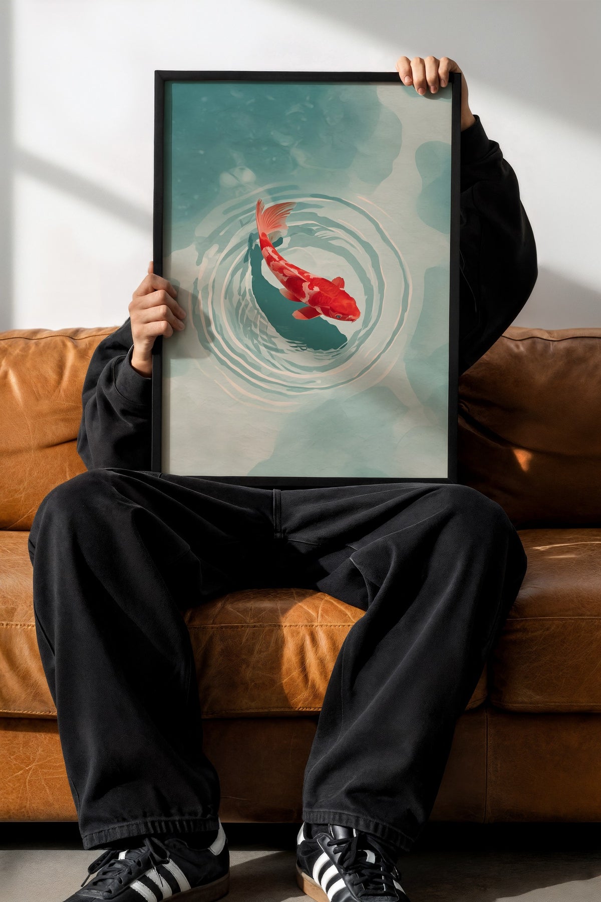 Su Üzerinde Koi Balığı Poster – Siyah Çerçeveli Tablo