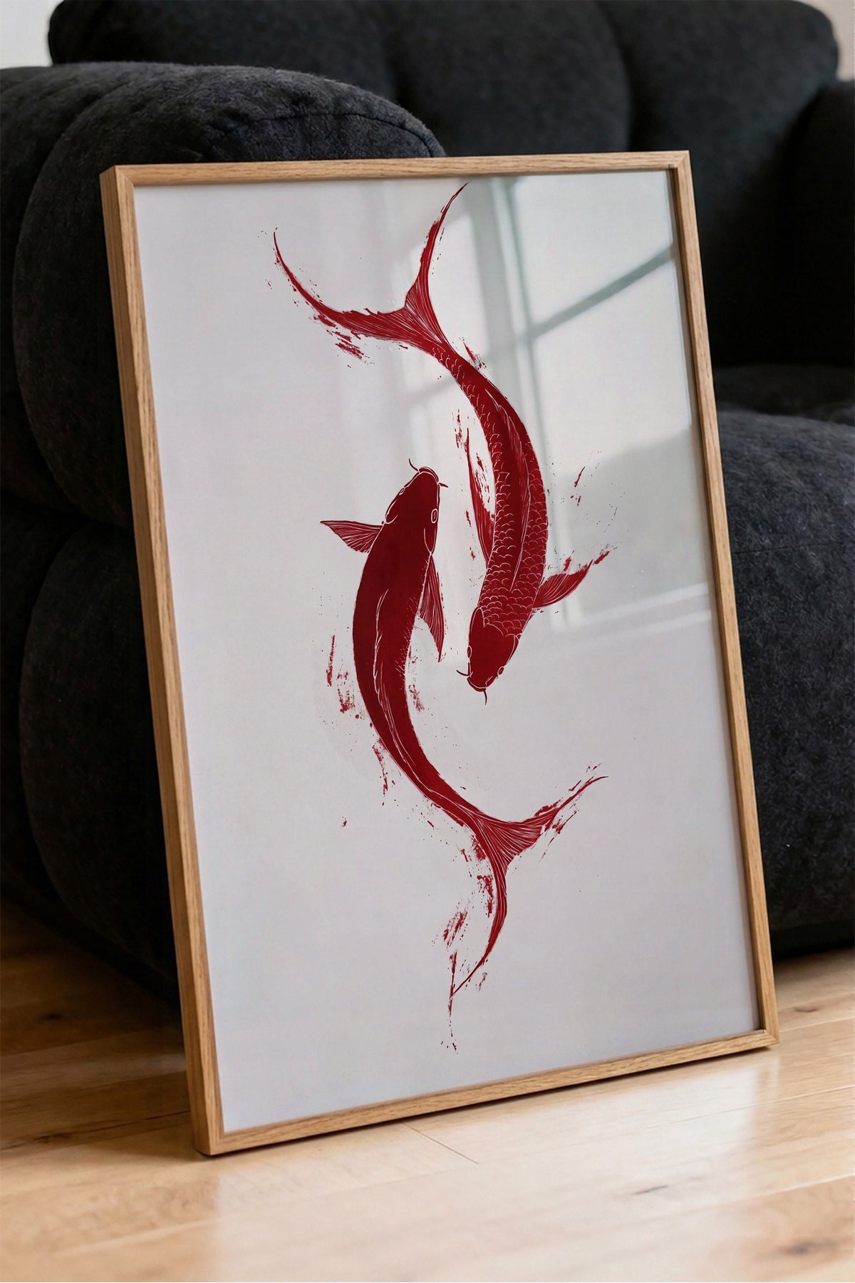 Kırmızı Balık Çiftleri Poster – Ahşap Çerçeveli Tablo