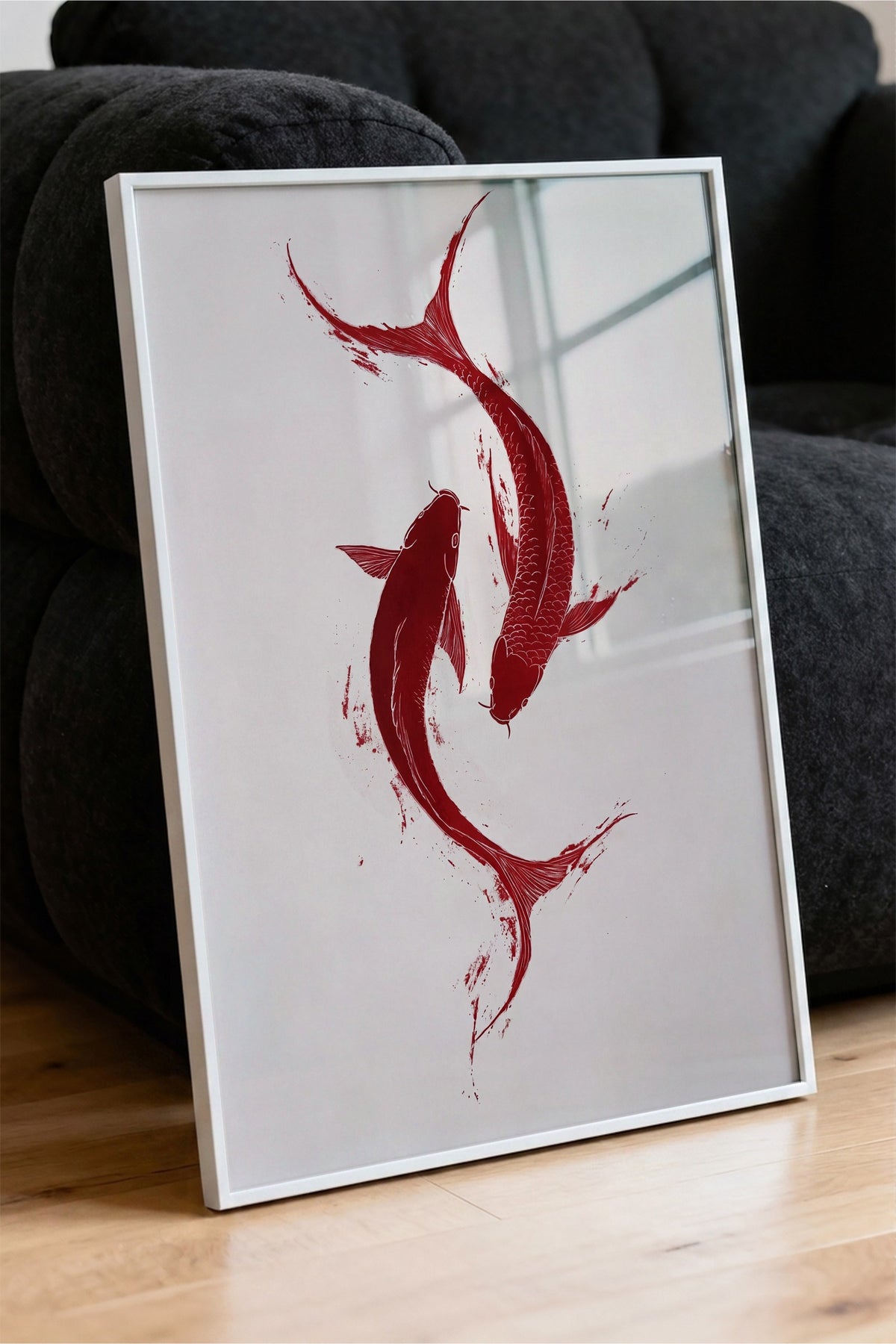 Kırmızı Balık Çiftleri Poster – Beyaz Çerçeveli Tablo