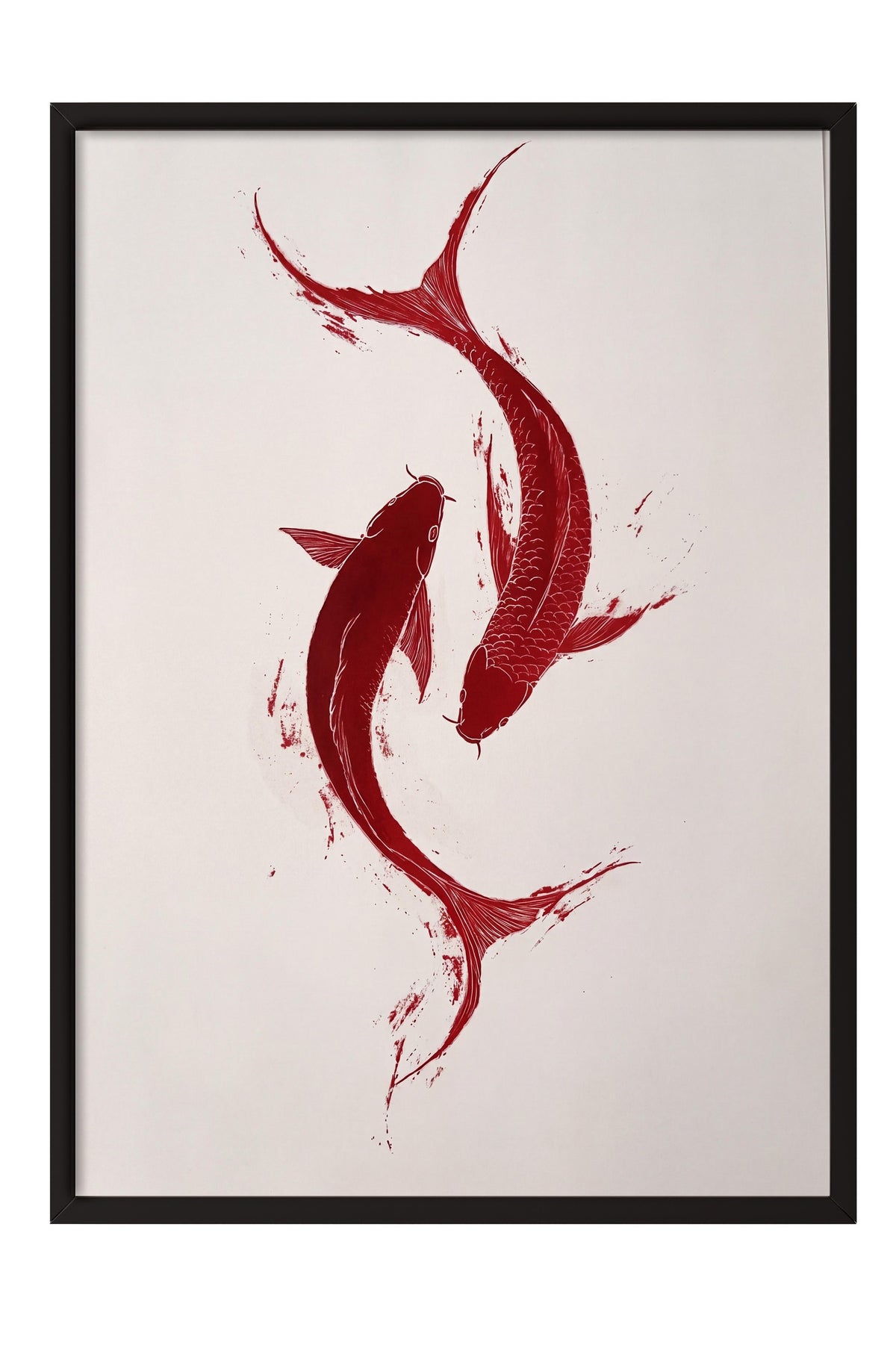 Kırmızı Balık Çiftleri Poster – Siyah Çerçeveli Tablo