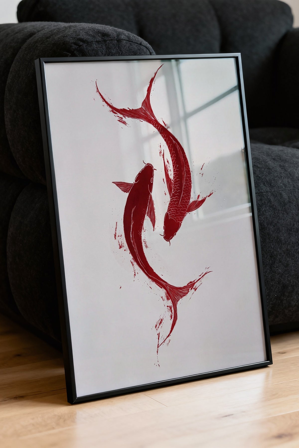 Kırmızı Balık Çiftleri Poster – Siyah Çerçeveli Tablo