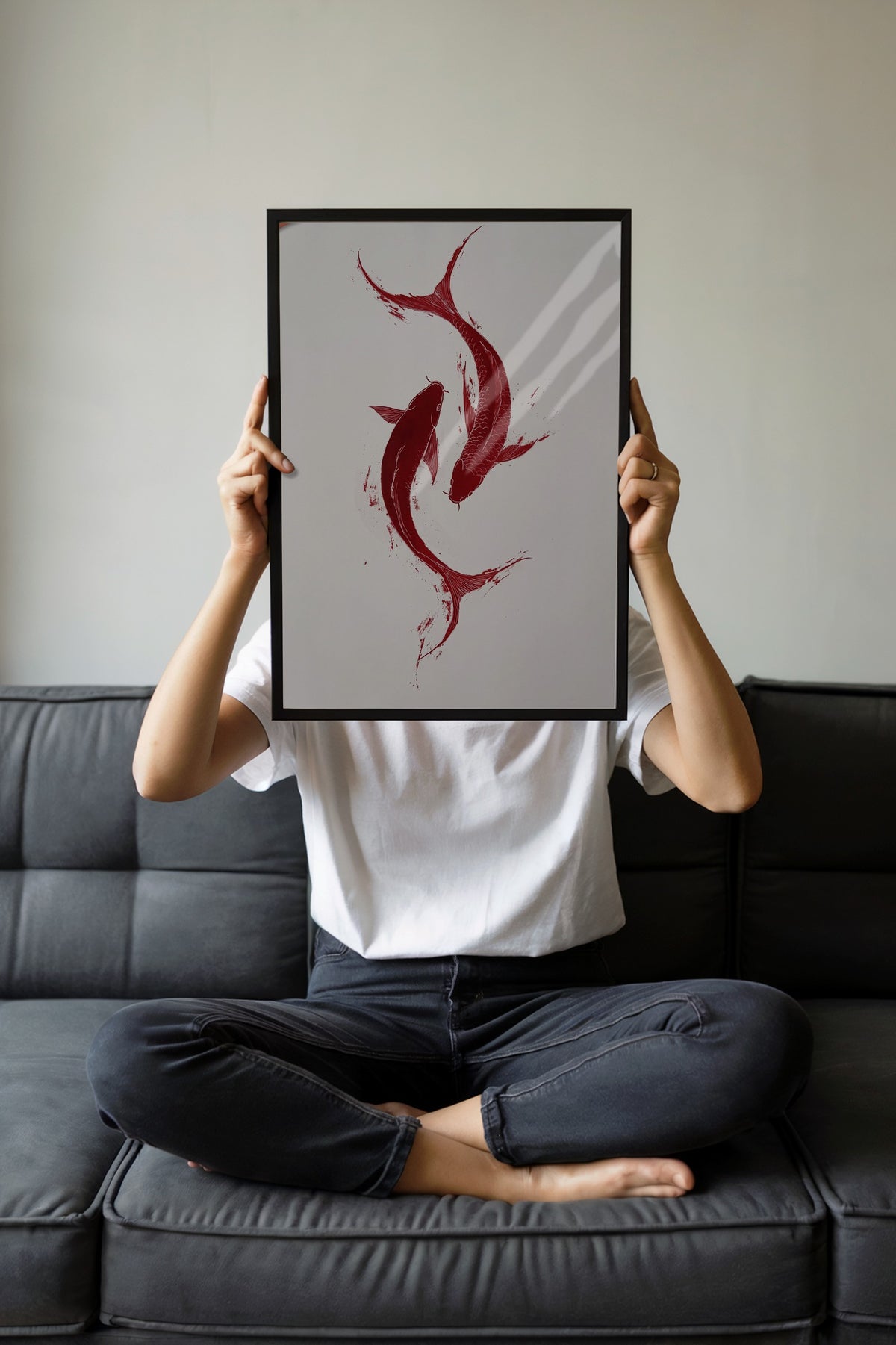 Kırmızı Balık Çiftleri Poster – Siyah Çerçeveli Tablo