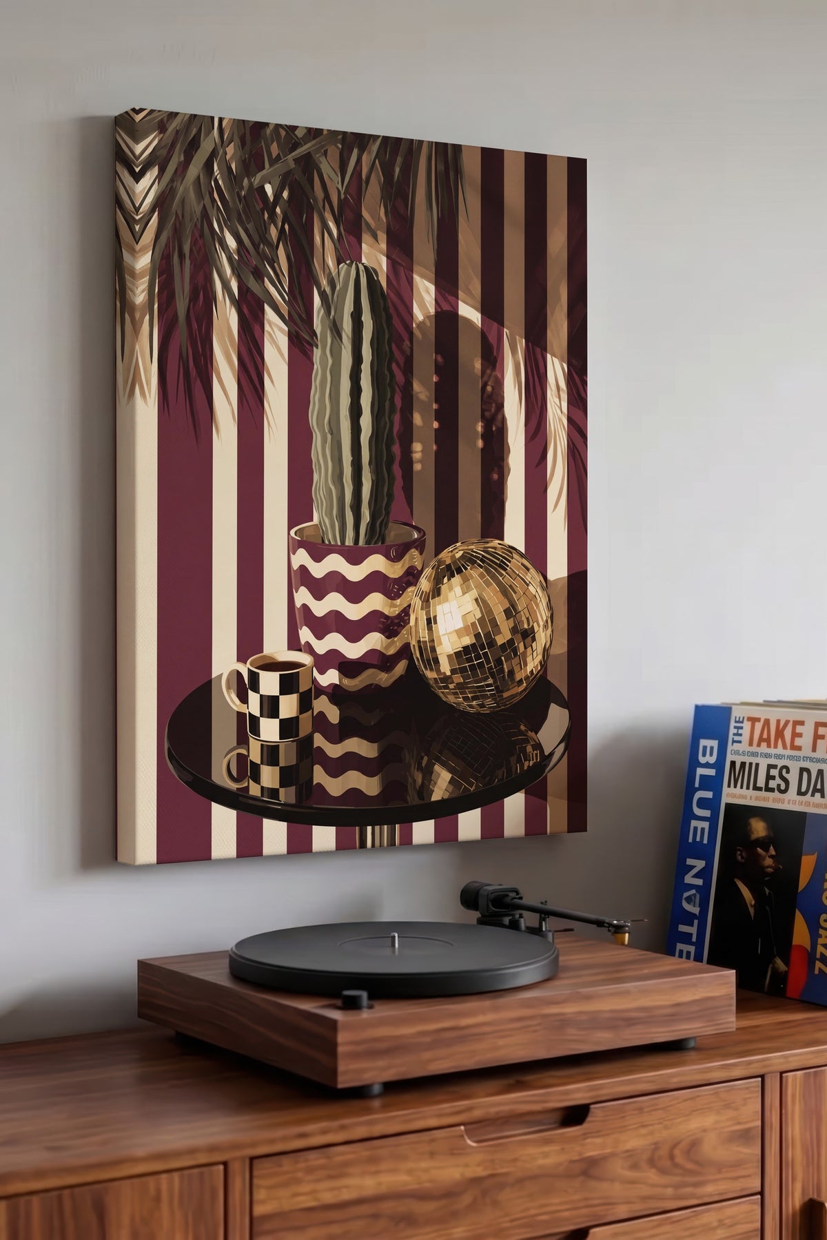 Retro Kaktüs ve Disko Küresi Kanvas Tablo