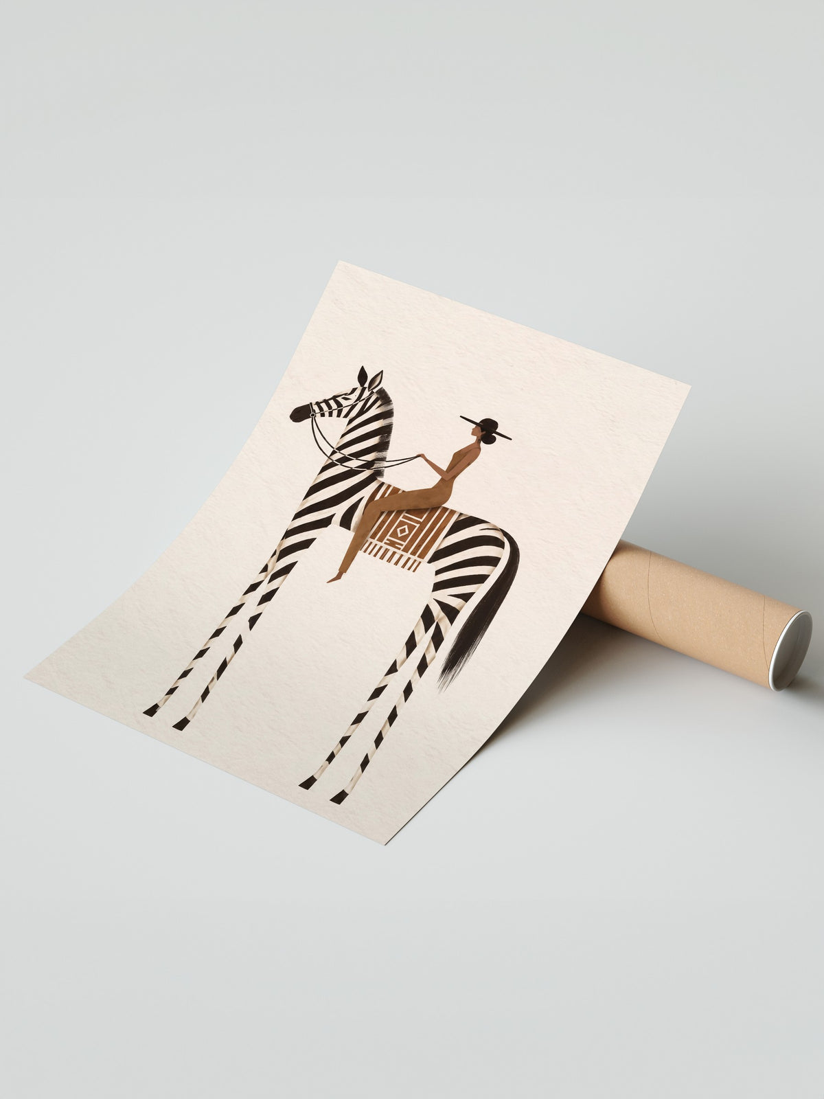 Zebra Üzerinde Oturan Kadın Çerçevesiz Poster