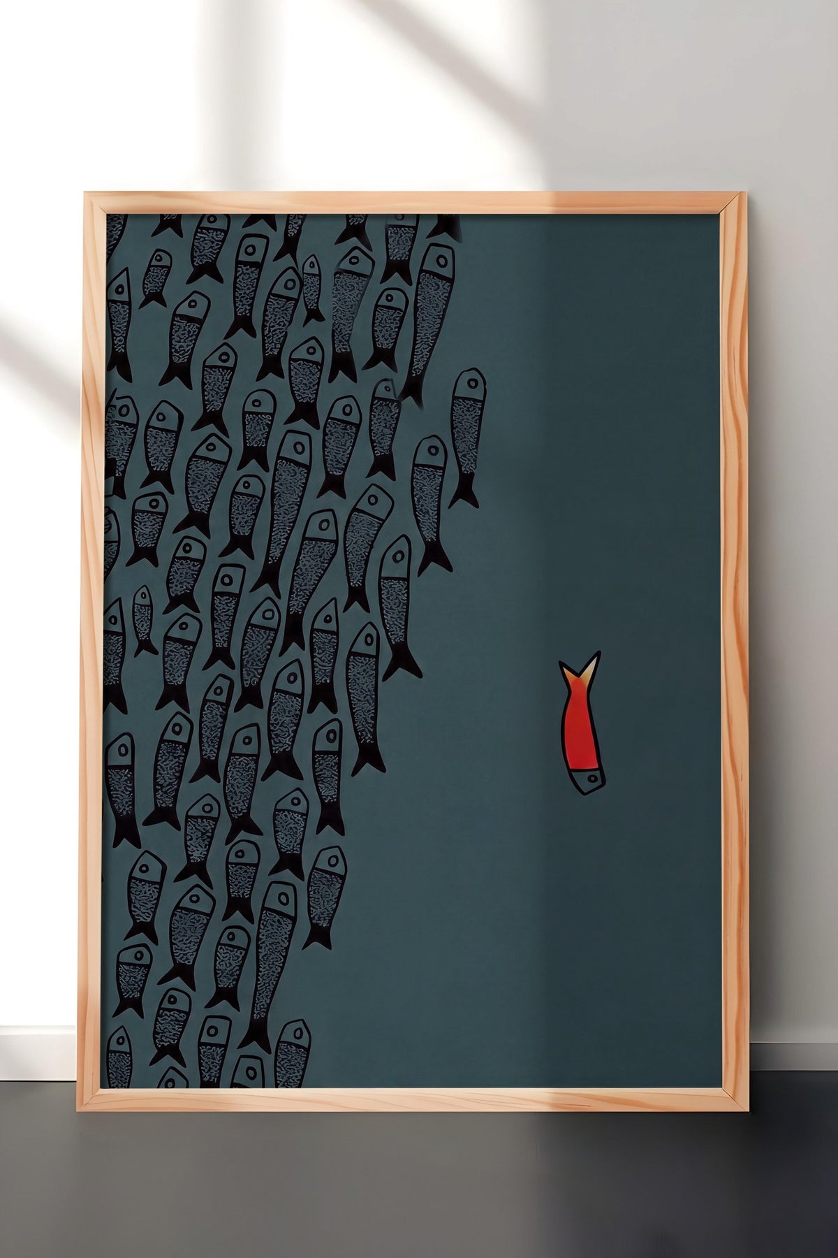 Farklı Renkli Balık İllüstrasyonu Poster – Ahşap Çerçeveli Tablo