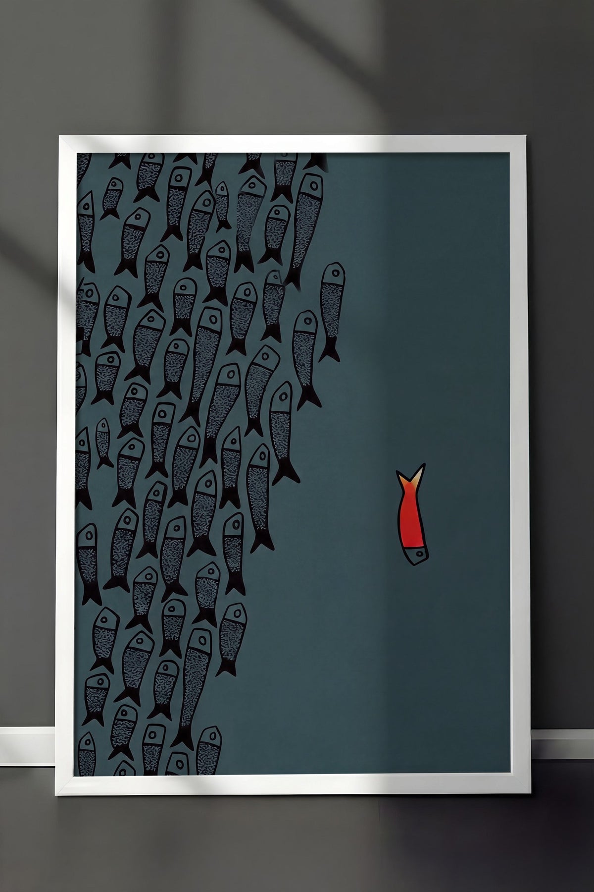 Farklı Renkli Balık İllüstrasyonu Poster – Beyaz Çerçeveli Tablo