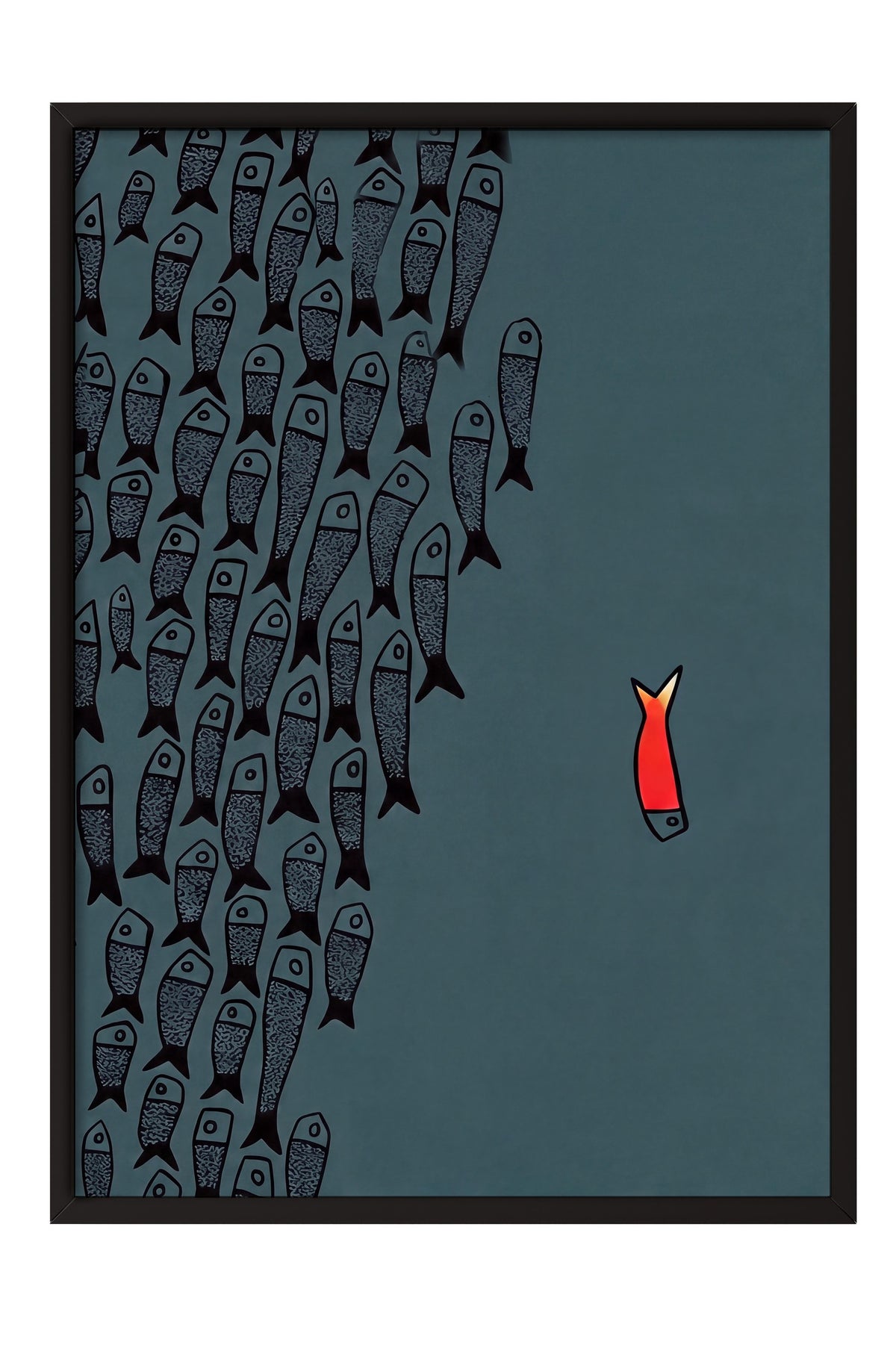 Farklı Renkli Balık İllüstrasyonu Poster – Siyah Çerçeveli Tablo