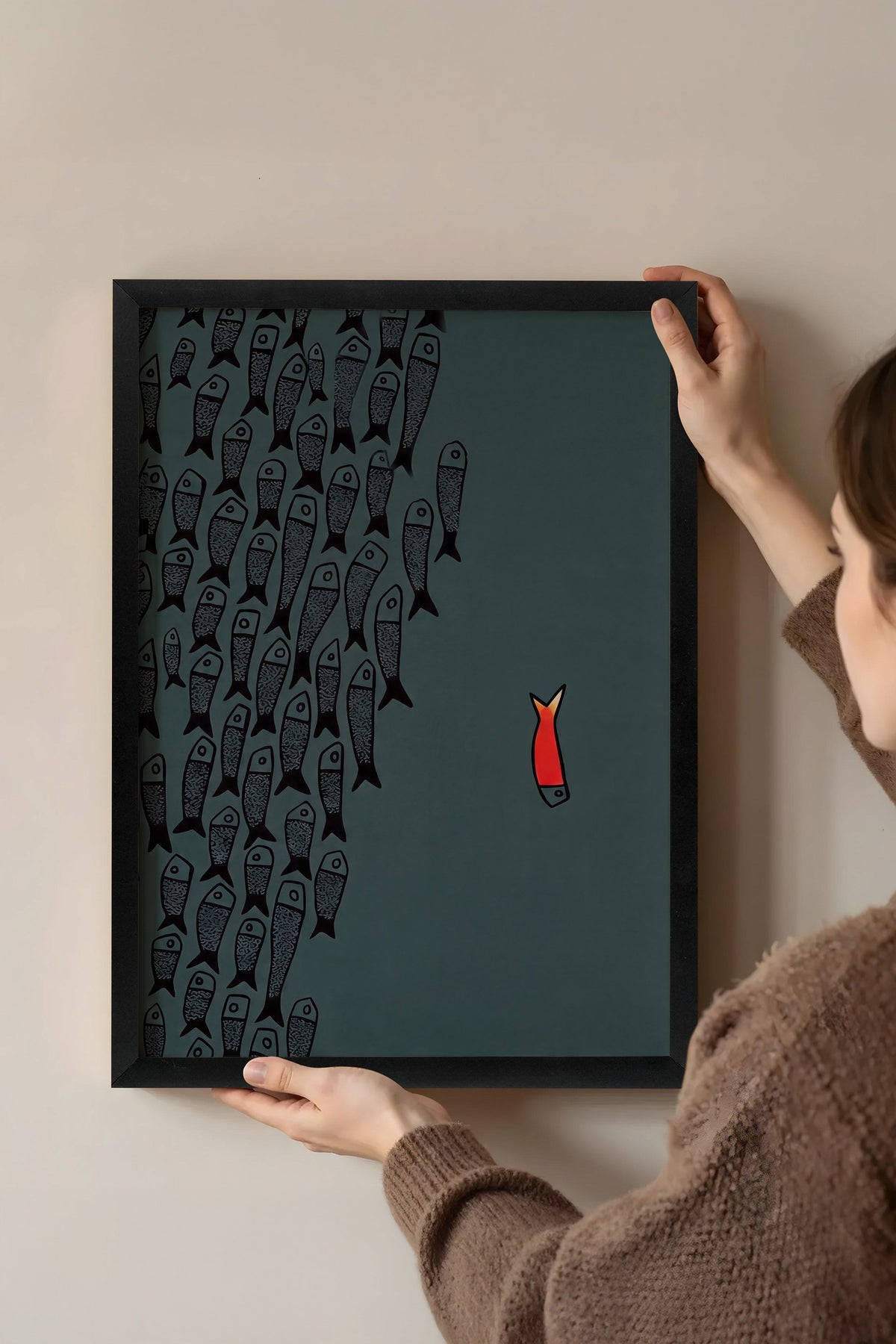 Farklı Renkli Balık İllüstrasyonu Poster – Siyah Çerçeveli Tablo