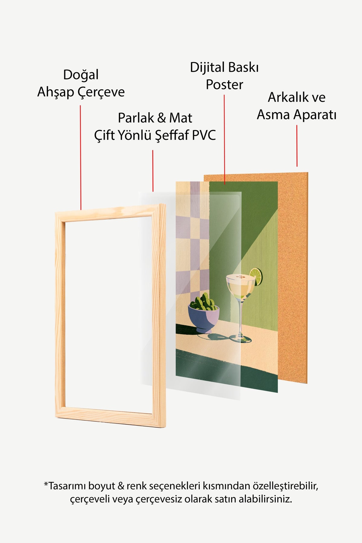 Zeytin ve Kokteyl Poster – Ahşap Çerçeveli Tablo