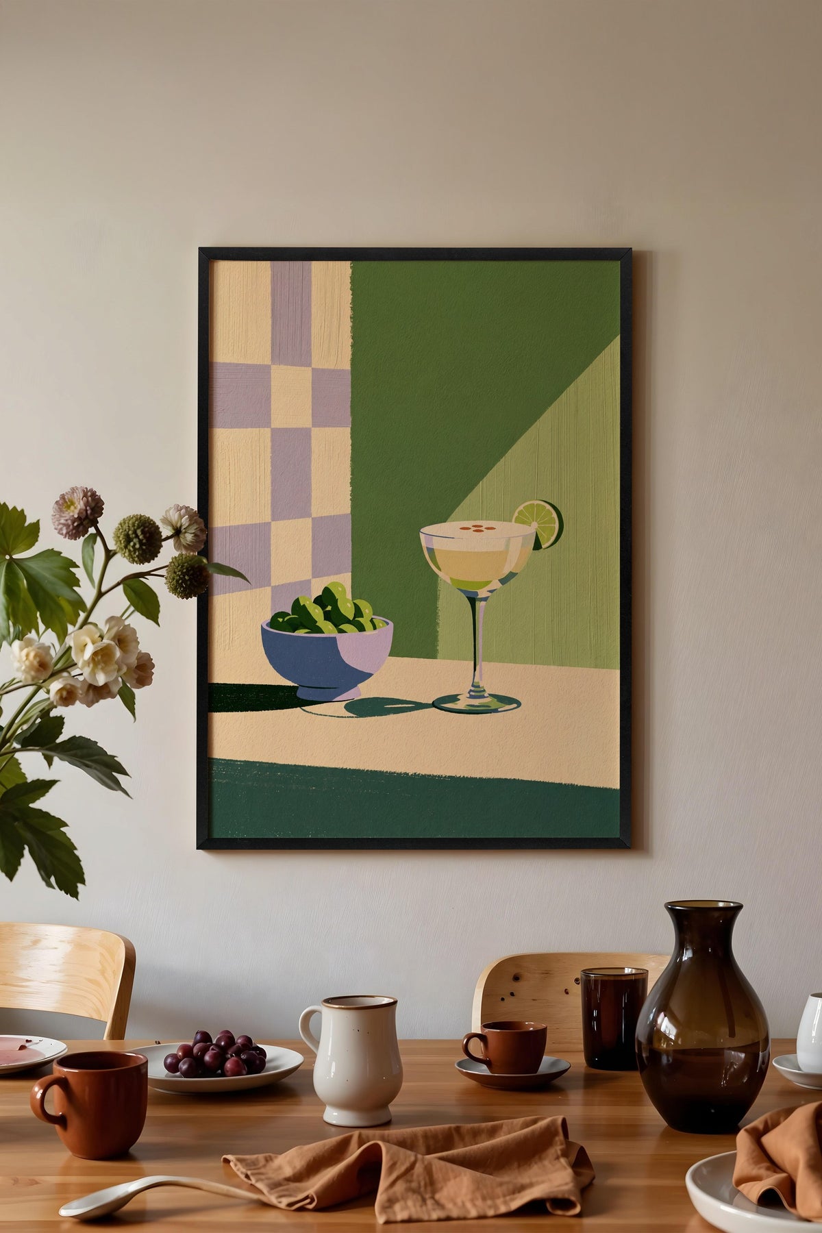 Zeytin ve Kokteyl Poster – Siyah Çerçeveli Tablo